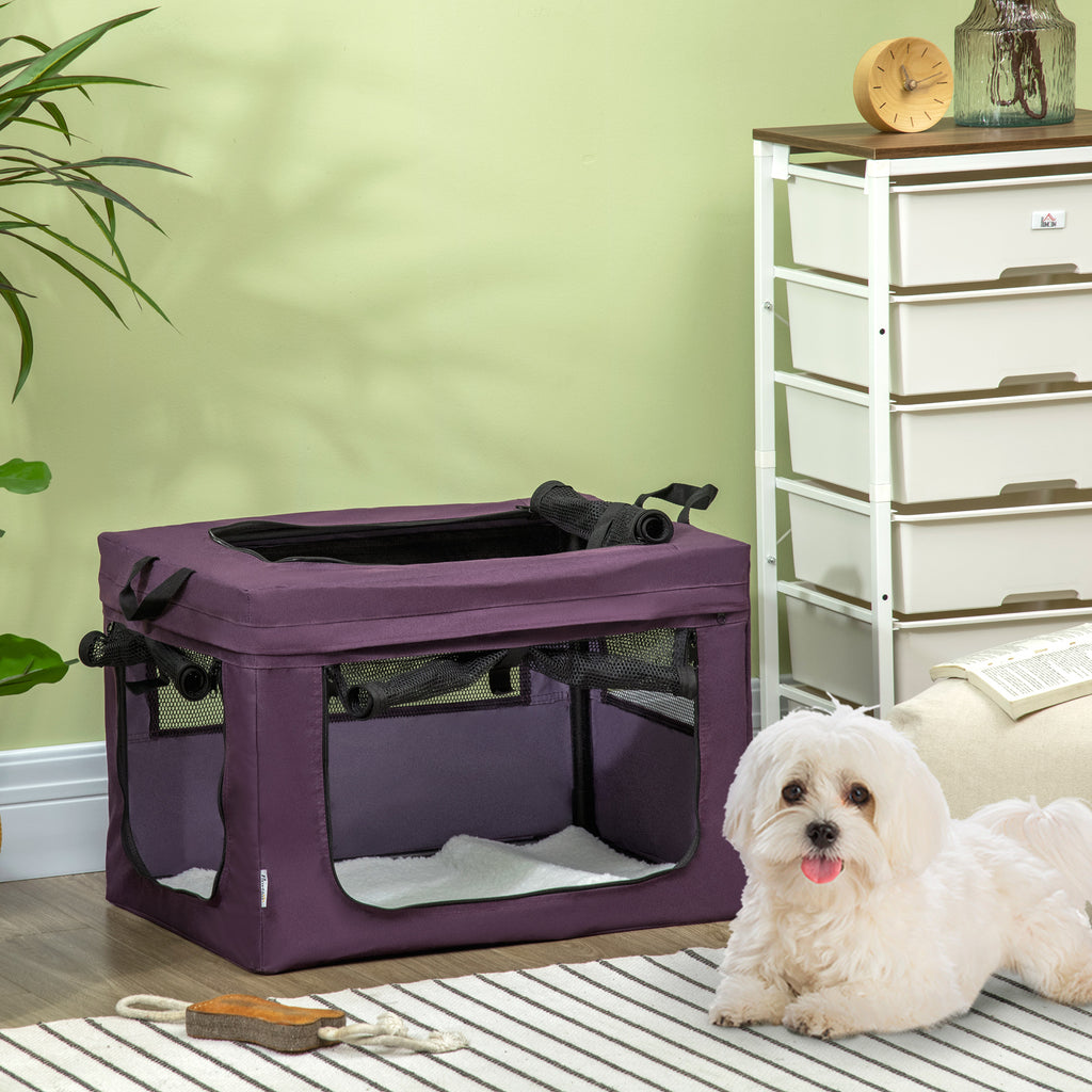 PawHut Pet Carrier Portable Cat Carrier Foldable Dog Bag for Miniature Dogs, 60 x 42 x 42 cm, Purple