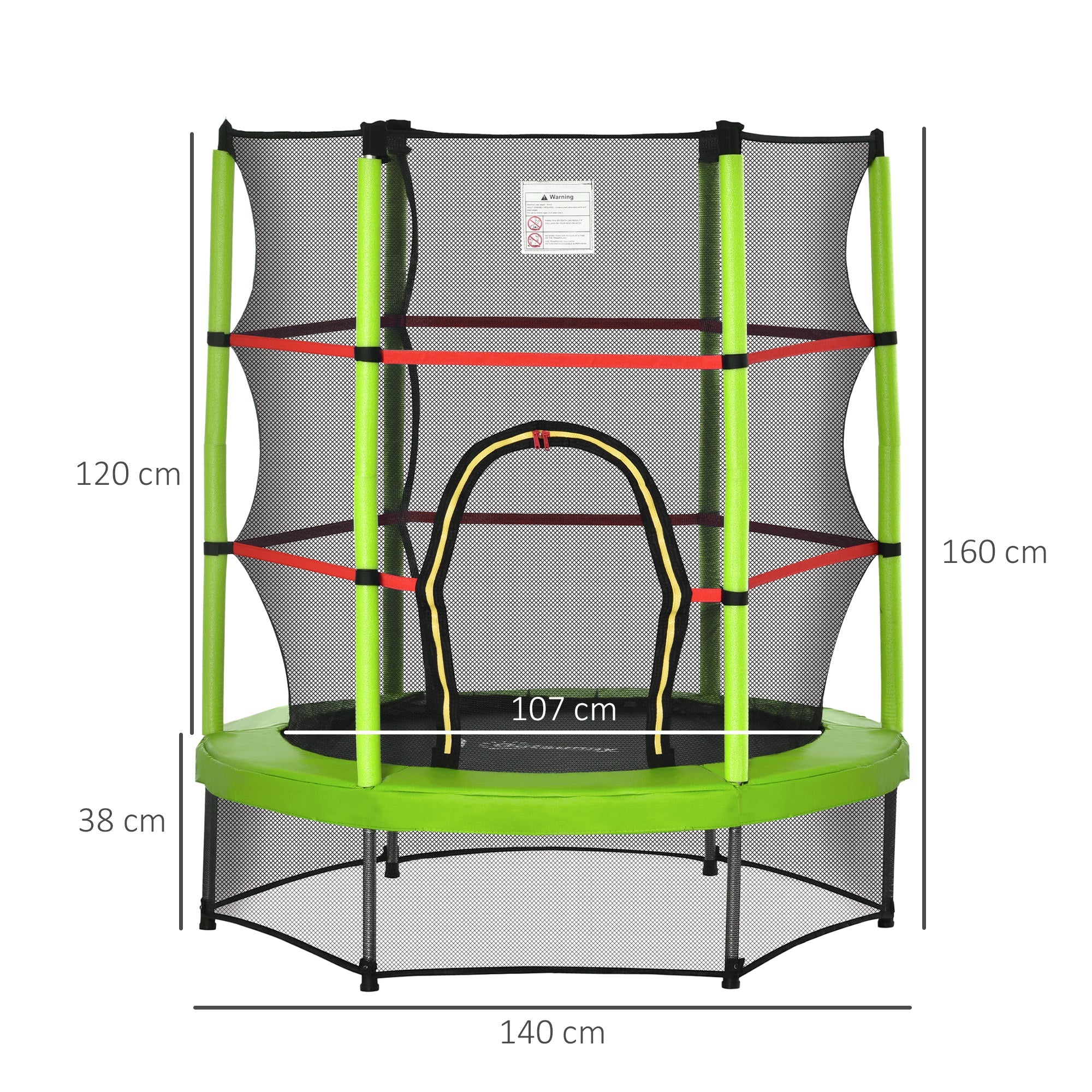 HOMCOM 5.2FT/63 Inch Kids Trampoline with Enclosure Net Steel Frame Indoor Round Bouncer Rebounder Age 3 to 6 Years Old Green