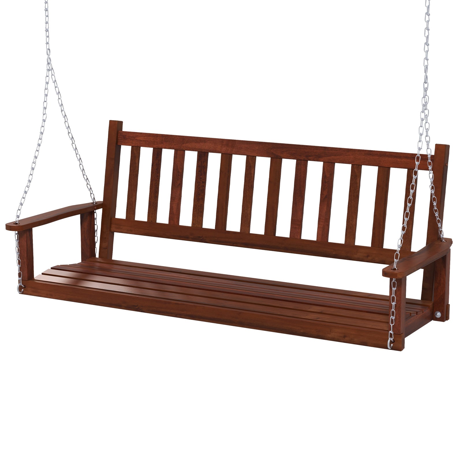 2/3 Person Wooden Outdoor Porch Swing with Adjustable Upper Chains-Brown-3 Person