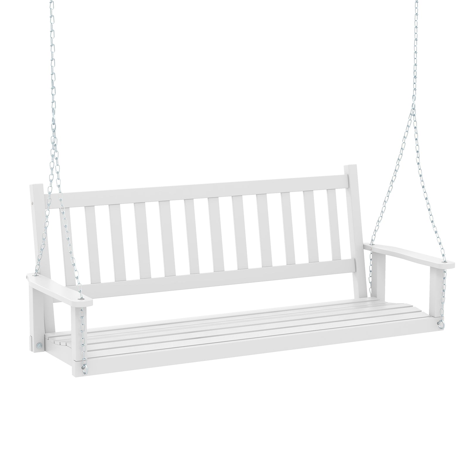 2/3 Person Wooden Outdoor Porch Swing with Adjustable Upper Chains-White-3 Person