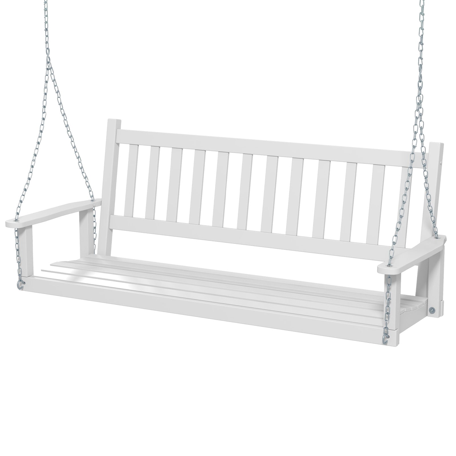 2/3 Person Wooden Outdoor Porch Swing with Adjustable Upper Chains-White-3 Person