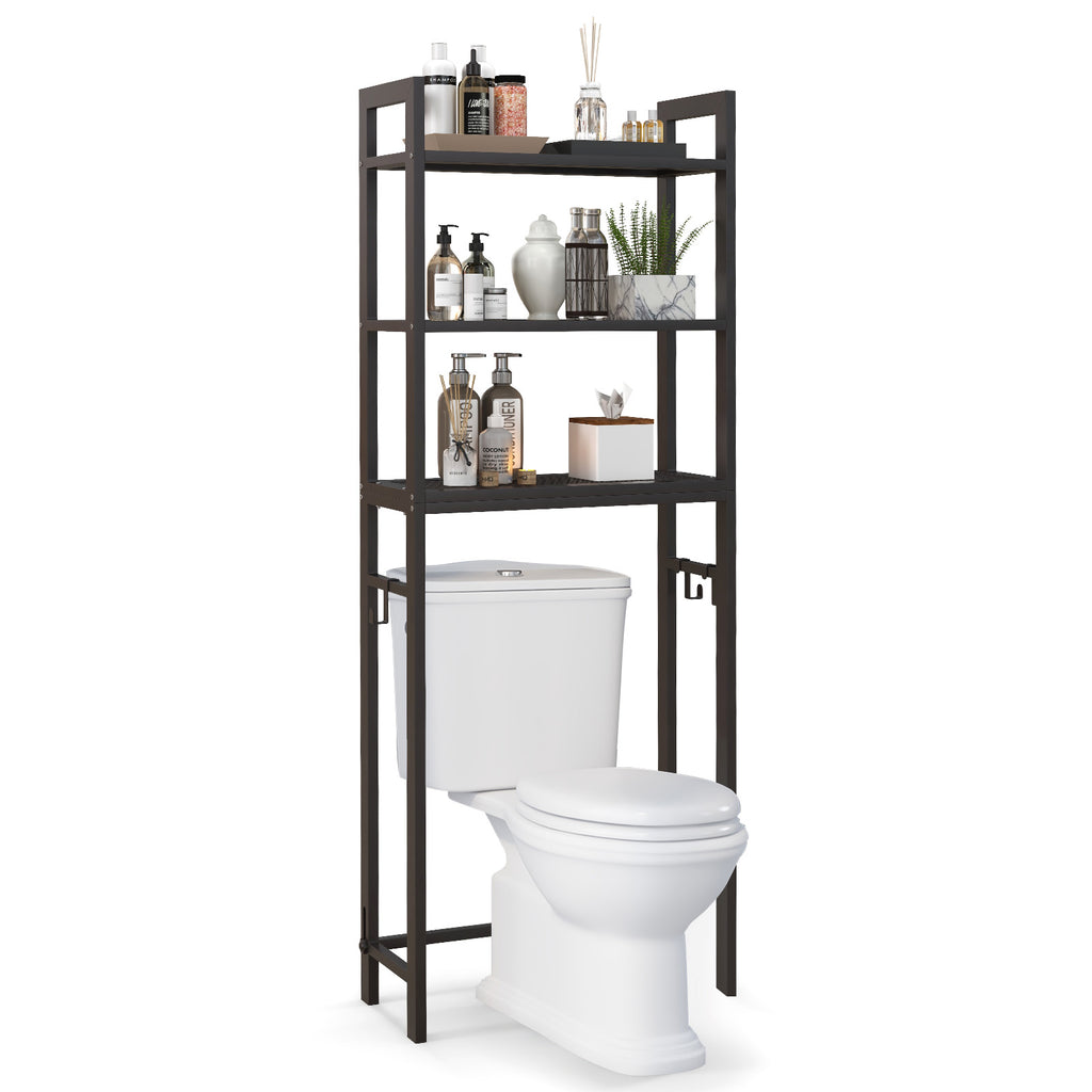 Over-The-Toilet Storage Shelf with Anti-tipping Device and Hooks-Brown