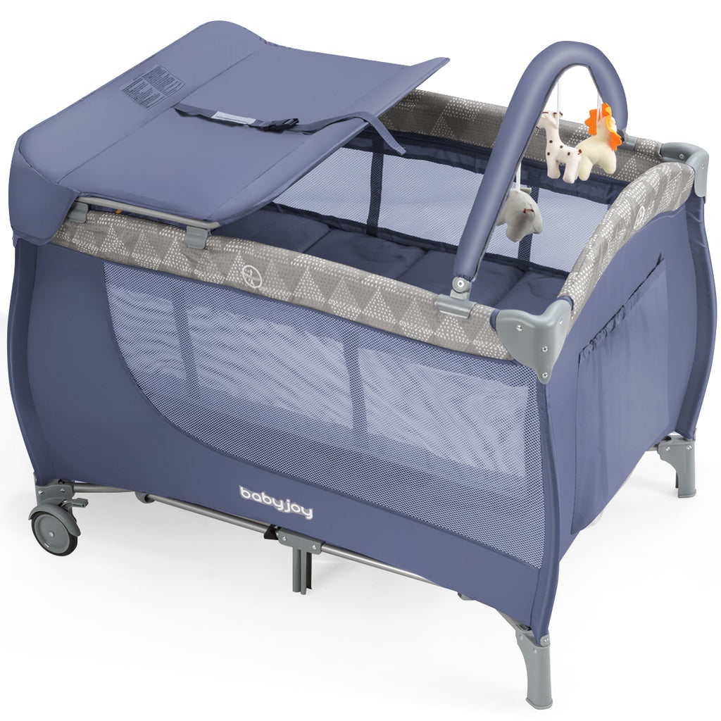3 in 1 Portable Baby Playards Convertible Playpen with Bassinet-Grey