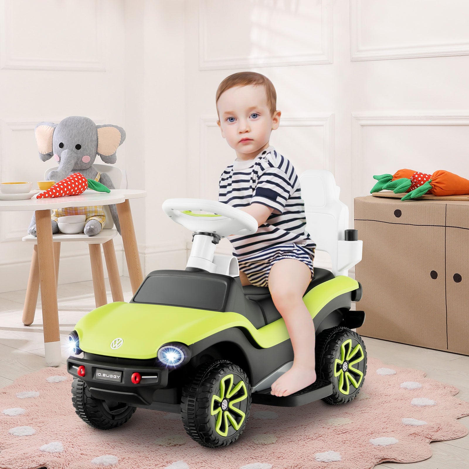 3 in 1 Kids Ride on Push Car with Handle and Canopy-Green