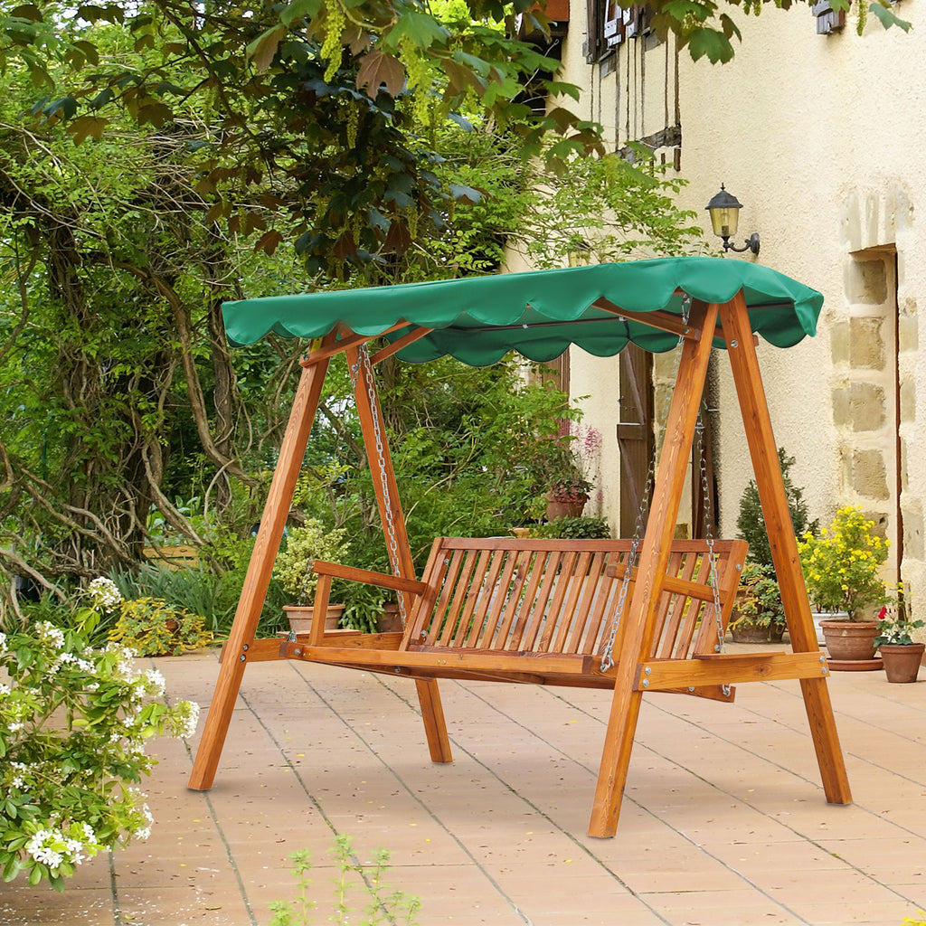 Outsunny 3-Seater Wooden Garden Swing Chair Seat Bench, Green - Inspirely