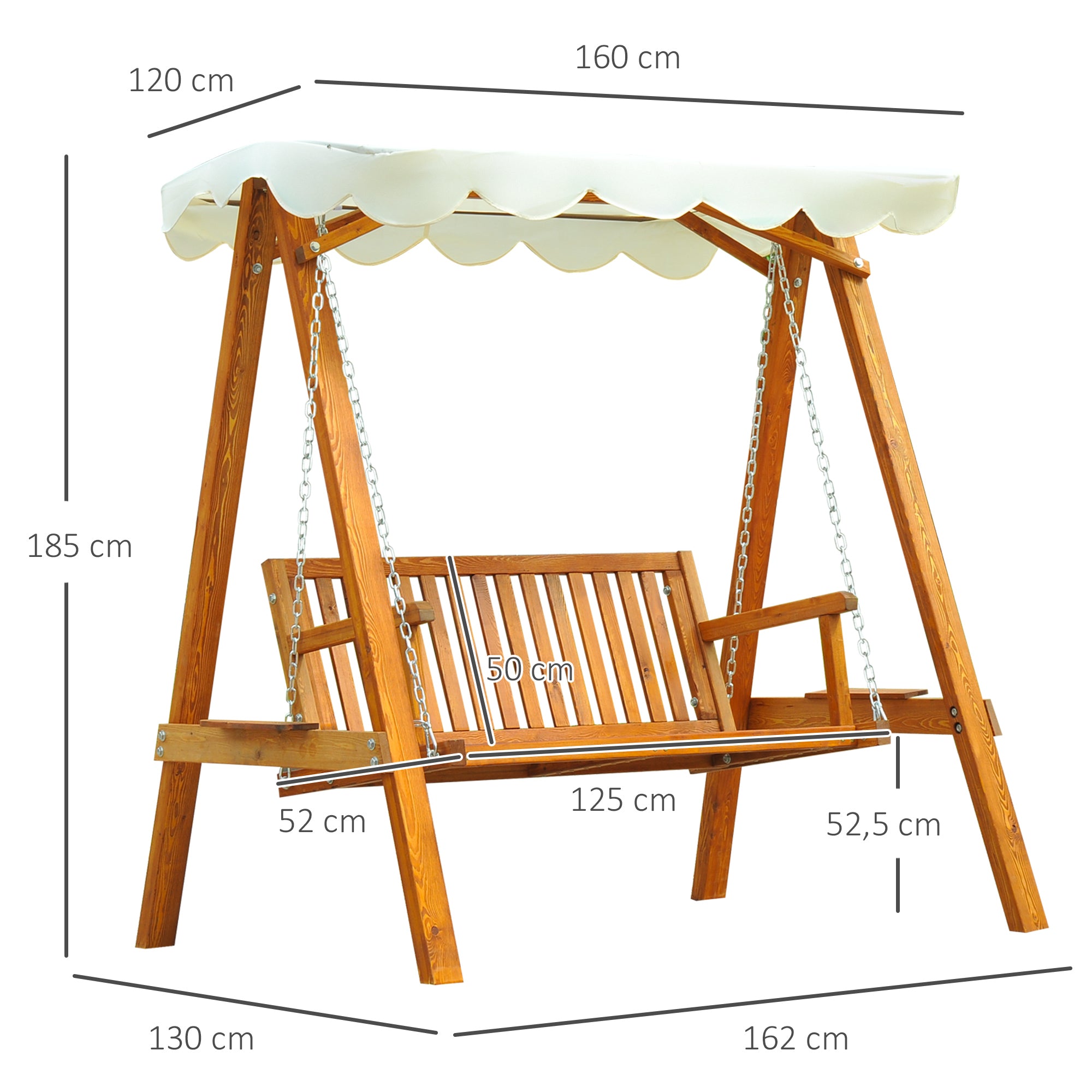 Outsunny 2 Seater Garden Swing Seat Wooden Swing Chair Outdoor Hammock Bench Furniture, Cream White - Inspirely