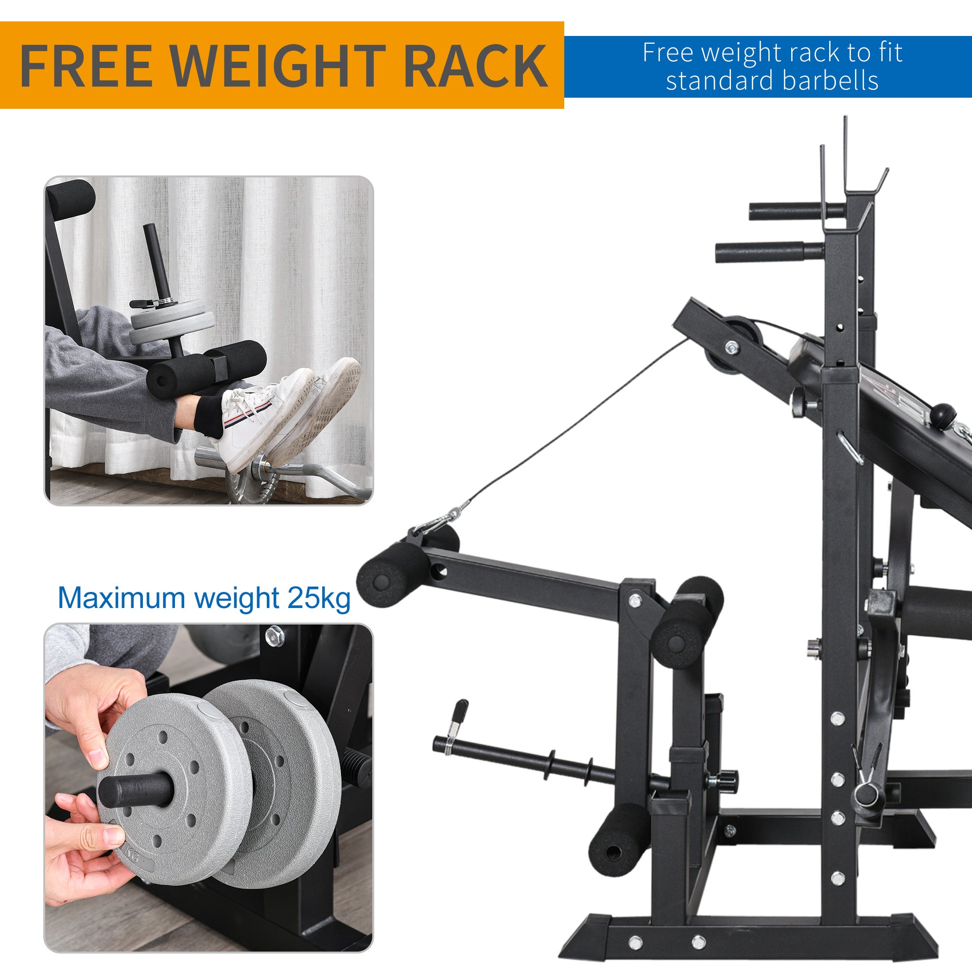 HOMCOM Multi-Exercise Full-Body Weight Rack with Bench Press, Leg Extension, Chest Fly Resistance Band & Preacher Curl - Inspirely