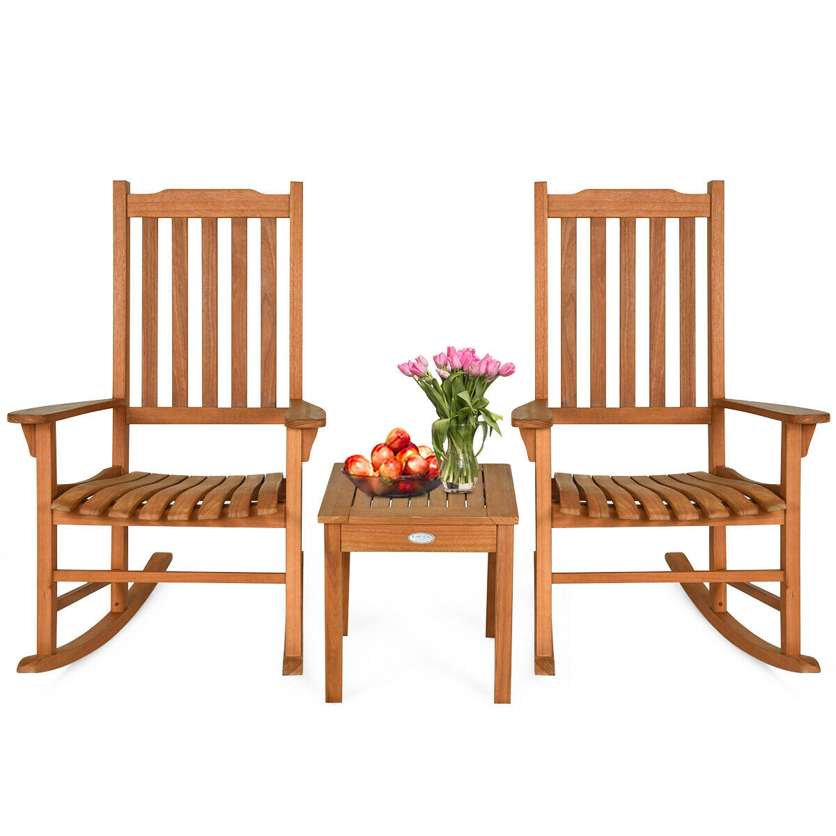 3 Piece Eucalyptus Rocking Chair Set with Coffee Table