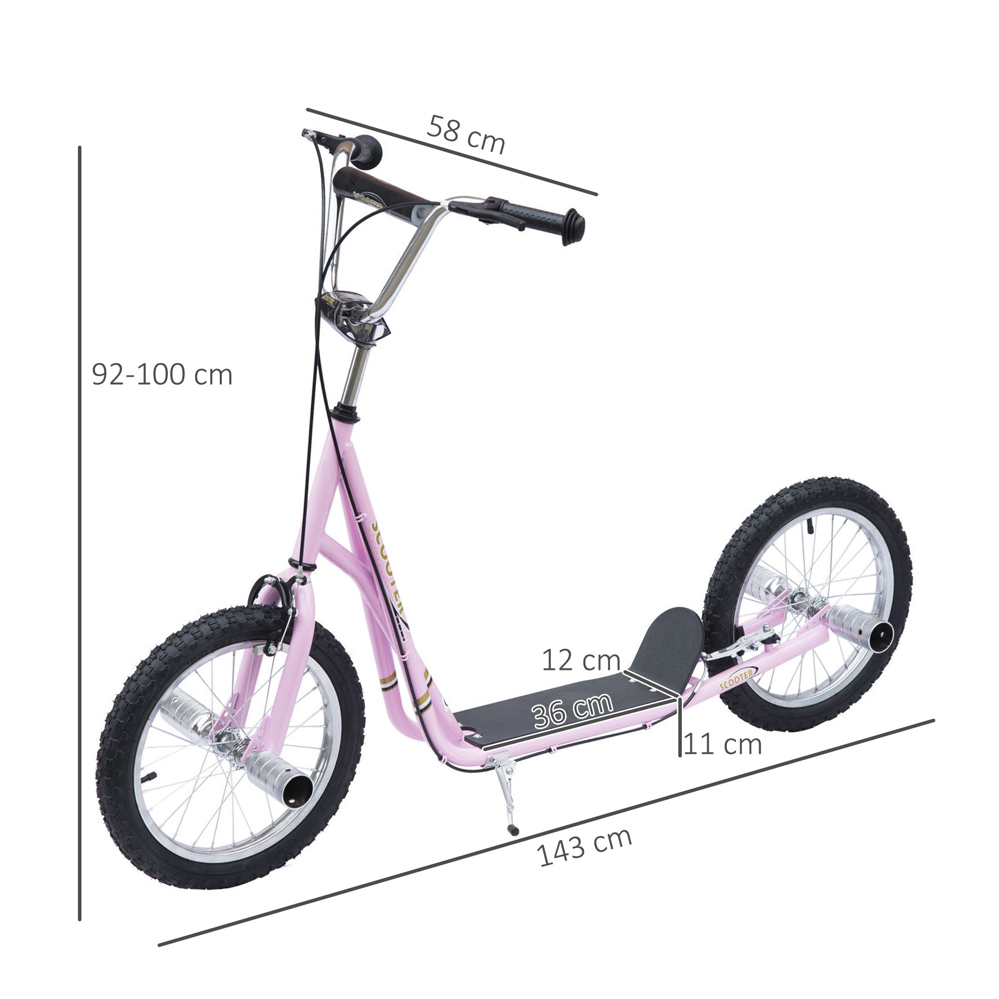 HOMCOM Youth Scooter Adult Teen Push Scooter Kids Children Stunt Scooter Bike Bicycle Ride On 16" Pneumatic Tyres , Pink