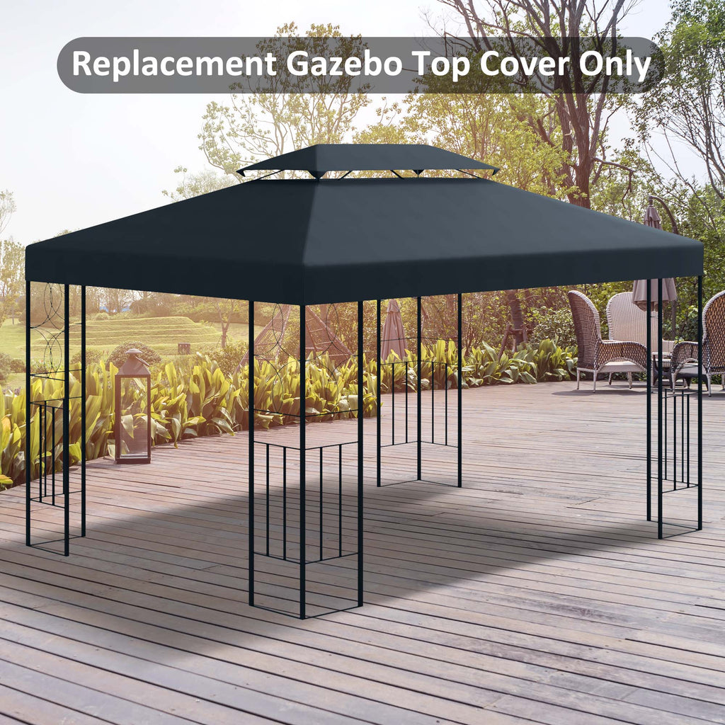 Outsunny 3x4m Gazebo Replacement Roof Canopy 2 Tier Top UV Cover Garden Patio Outdoor Sun Awning Shelters Deep Grey (TOP ONLY) - Inspirely