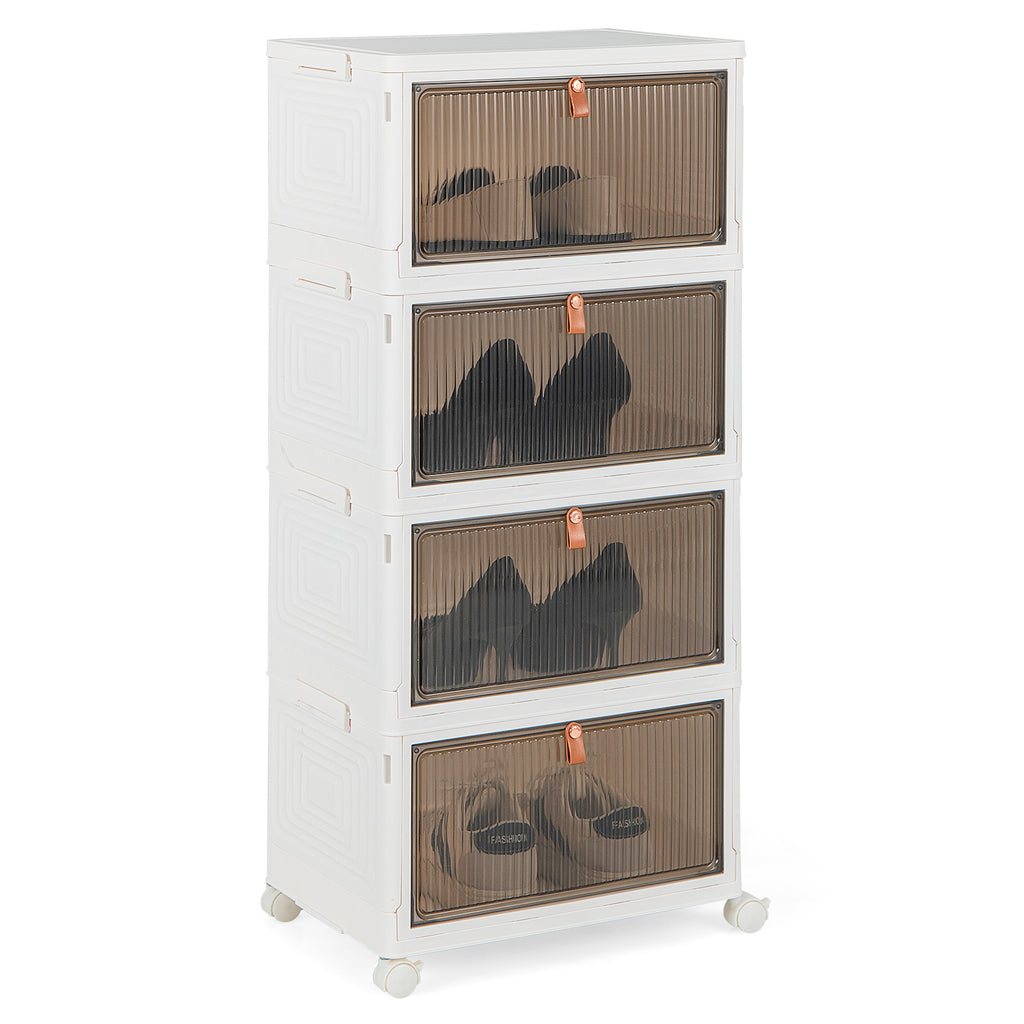 3/4/6-Tier Stackable Shoe Storage Box with Lockable Wheels-4-Tier