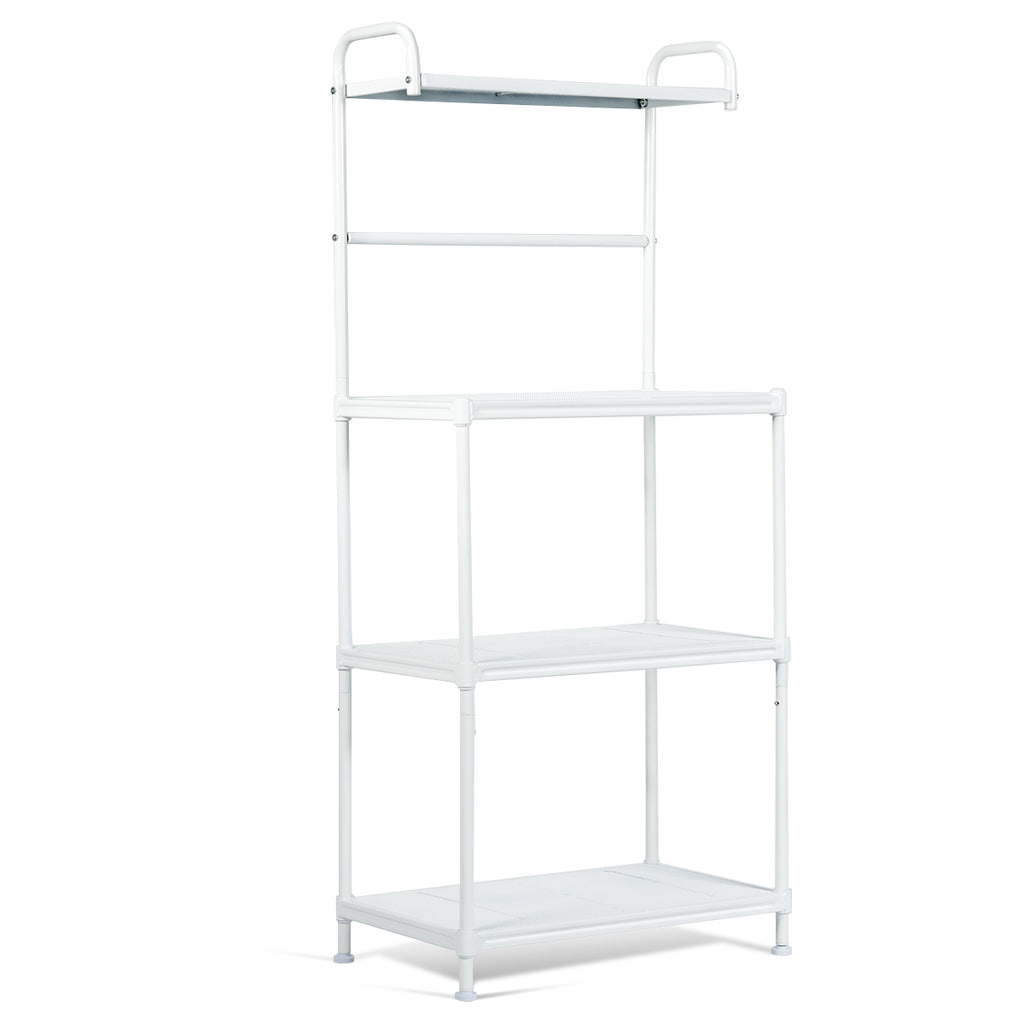 4-Tier Microwave Oven Shelf with Foot Pads and Adjustable Height-White