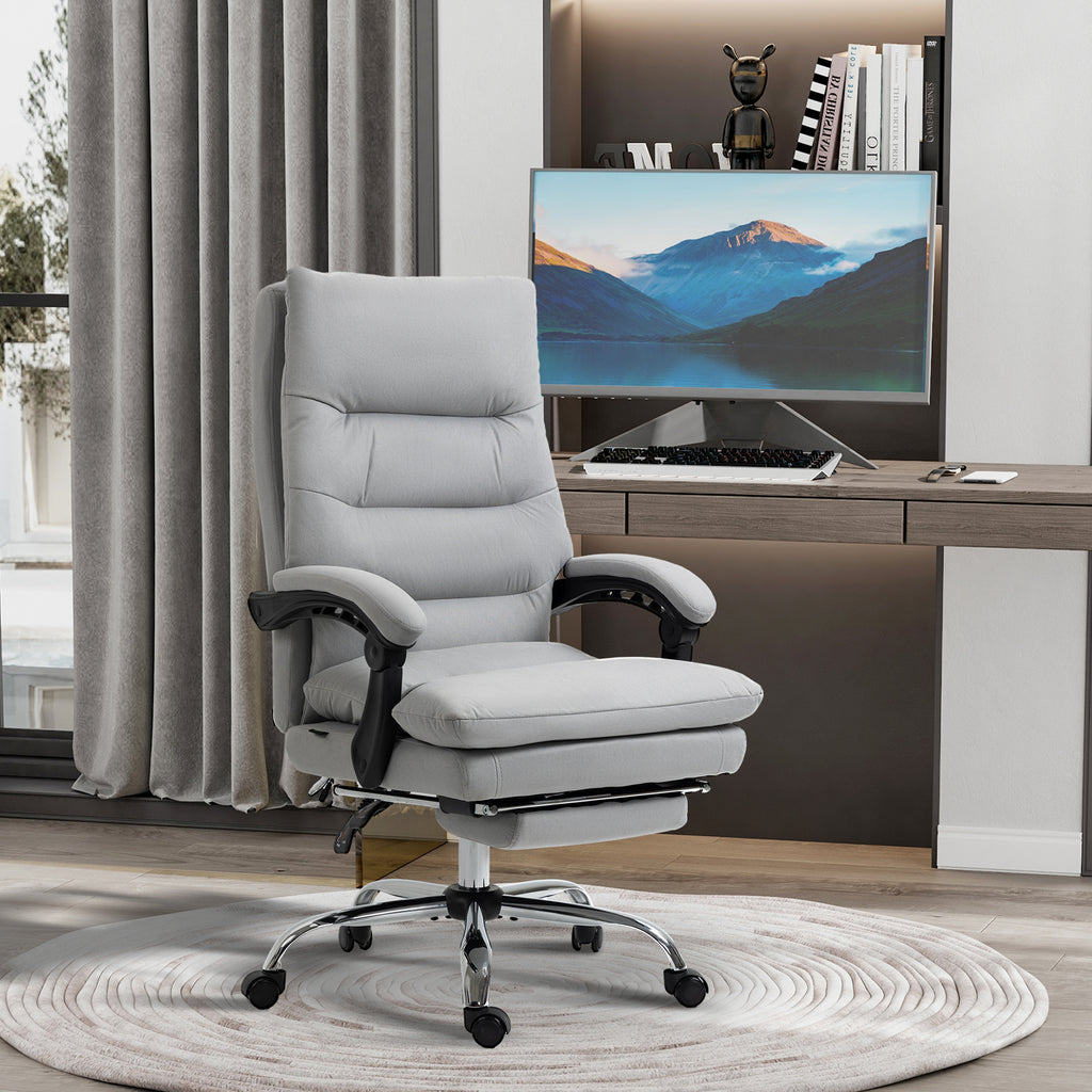 Vinsetto Vibration Massage Office Chair with Heat, Microfibre Computer Chair with Footrest, Armrest, Reclining Back, Double-tier Padding, Grey