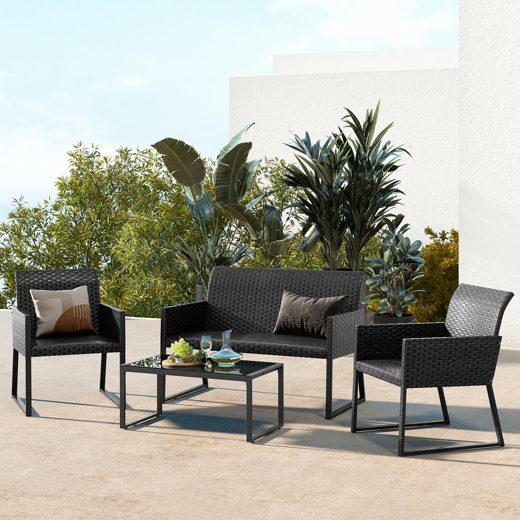 4 Pieces Wicker Patio Furniture Set with Quick-Drying Foam
