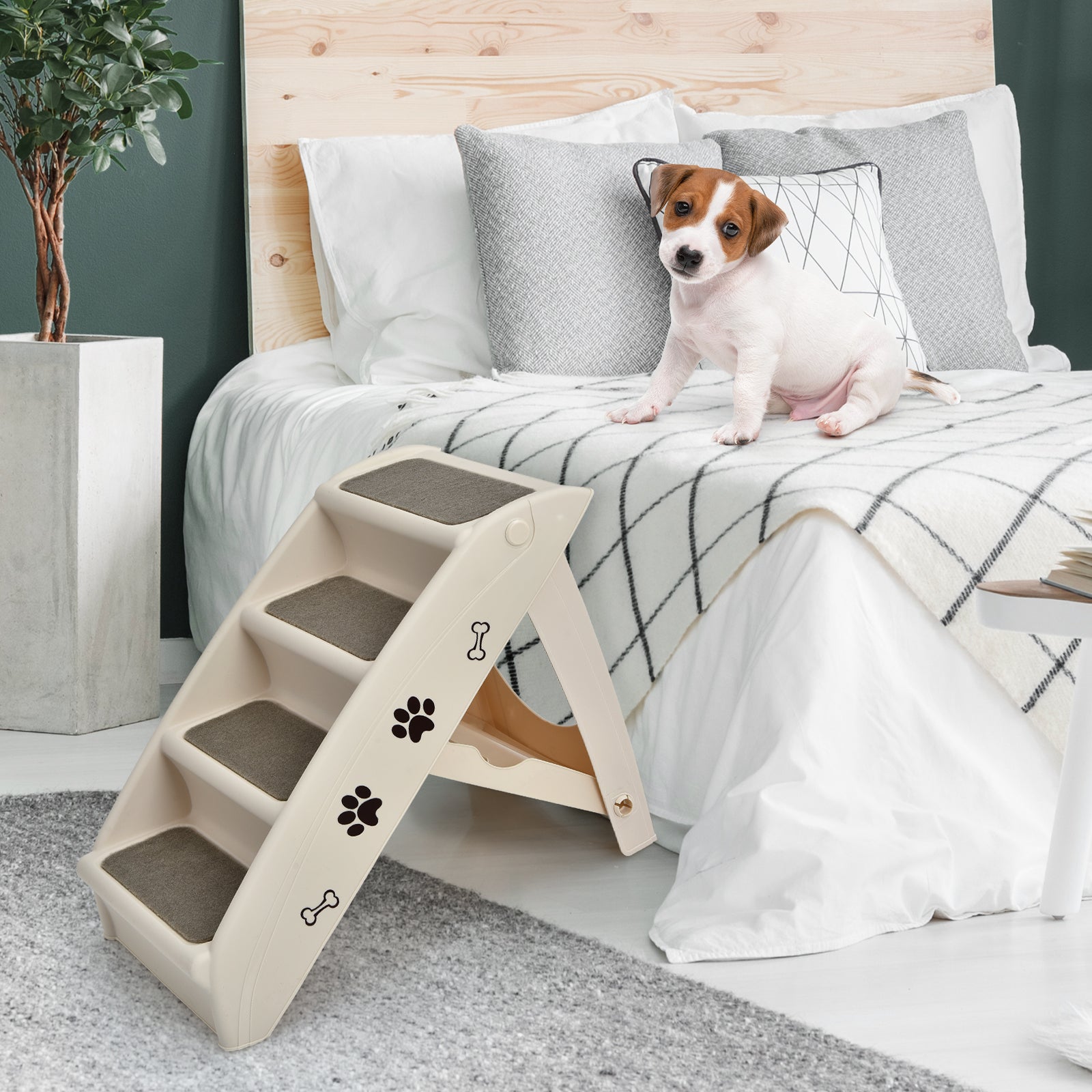 4-Step Pet Stairs with Non-slip Foot Pads-Beige
