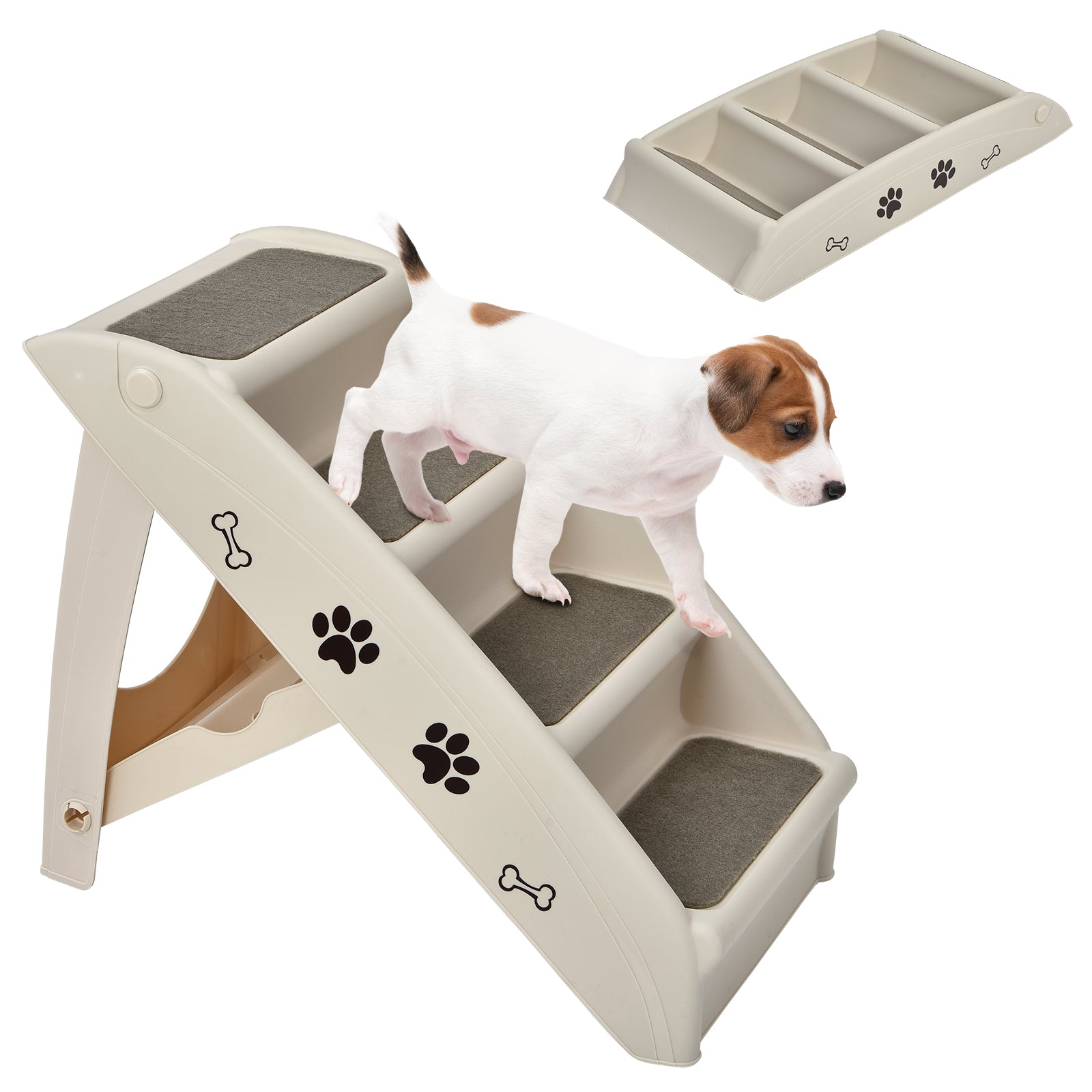 4-Step Pet Stairs with Non-slip Foot Pads-Beige