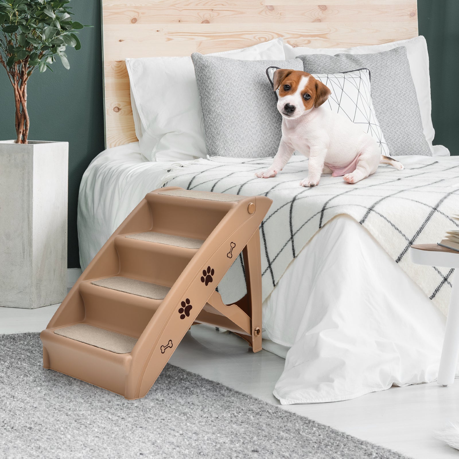 4-Step Pet Stairs with Non-slip Foot Pads-Coffee