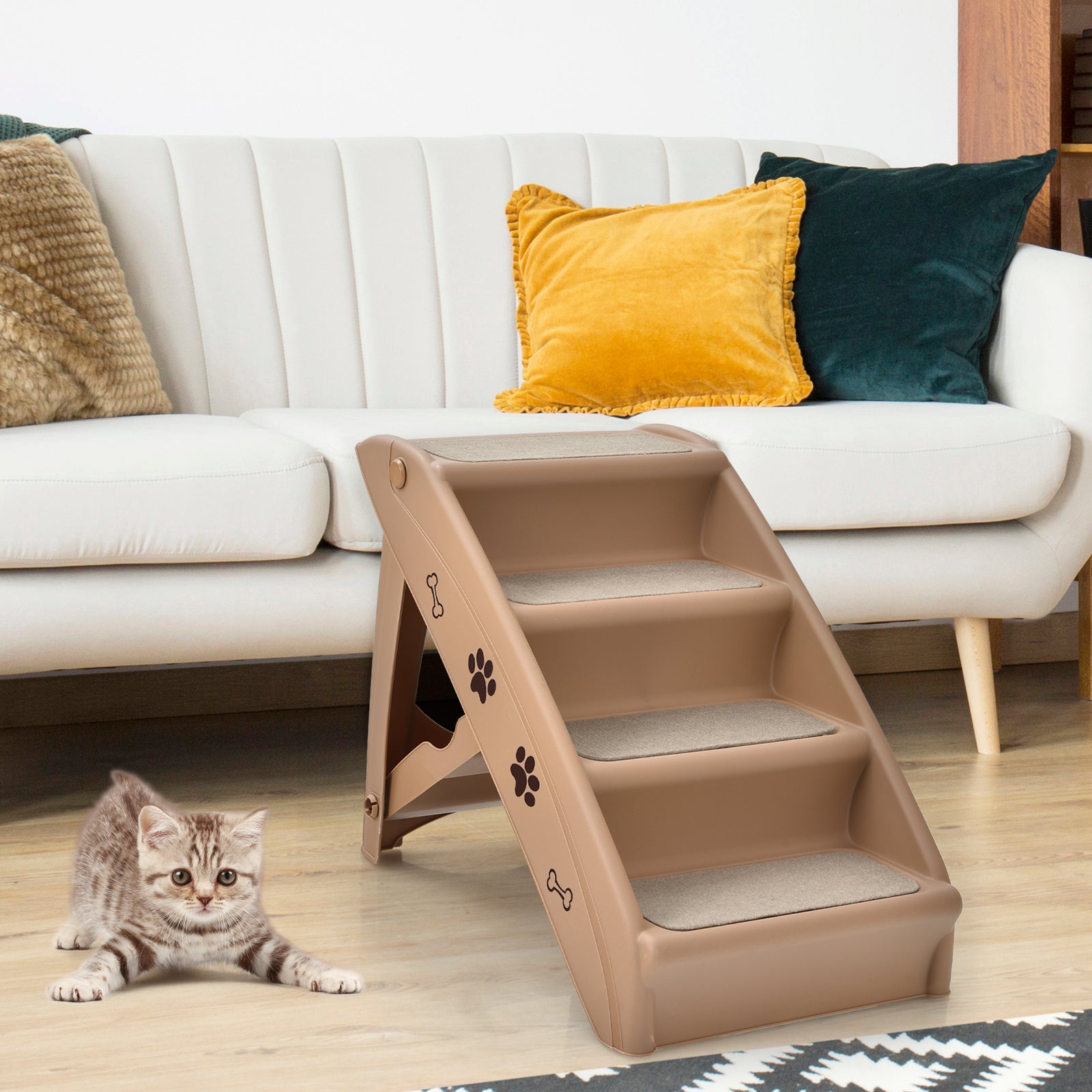 4-Step Pet Stairs with Non-slip Foot Pads-Coffee