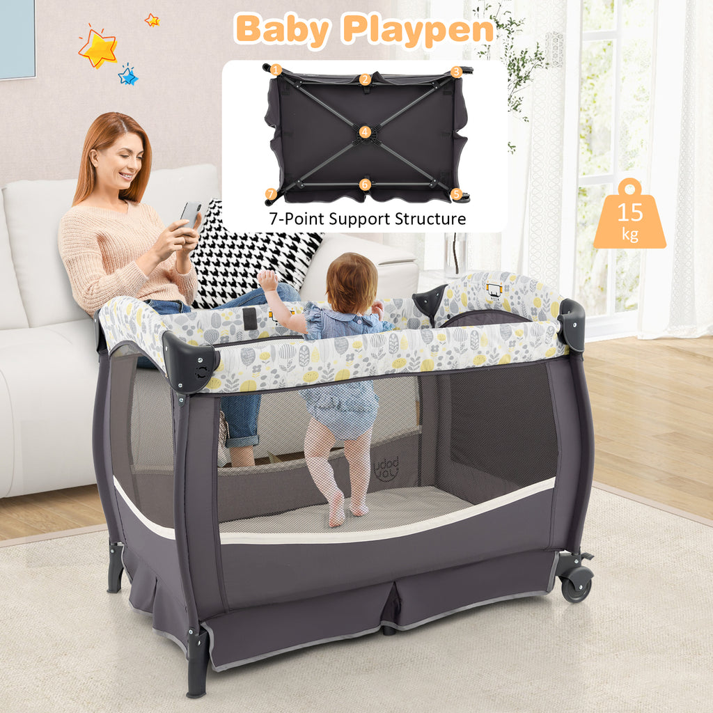 4 in 1 Portable Baby Nursery Center with Bassinet-Grey