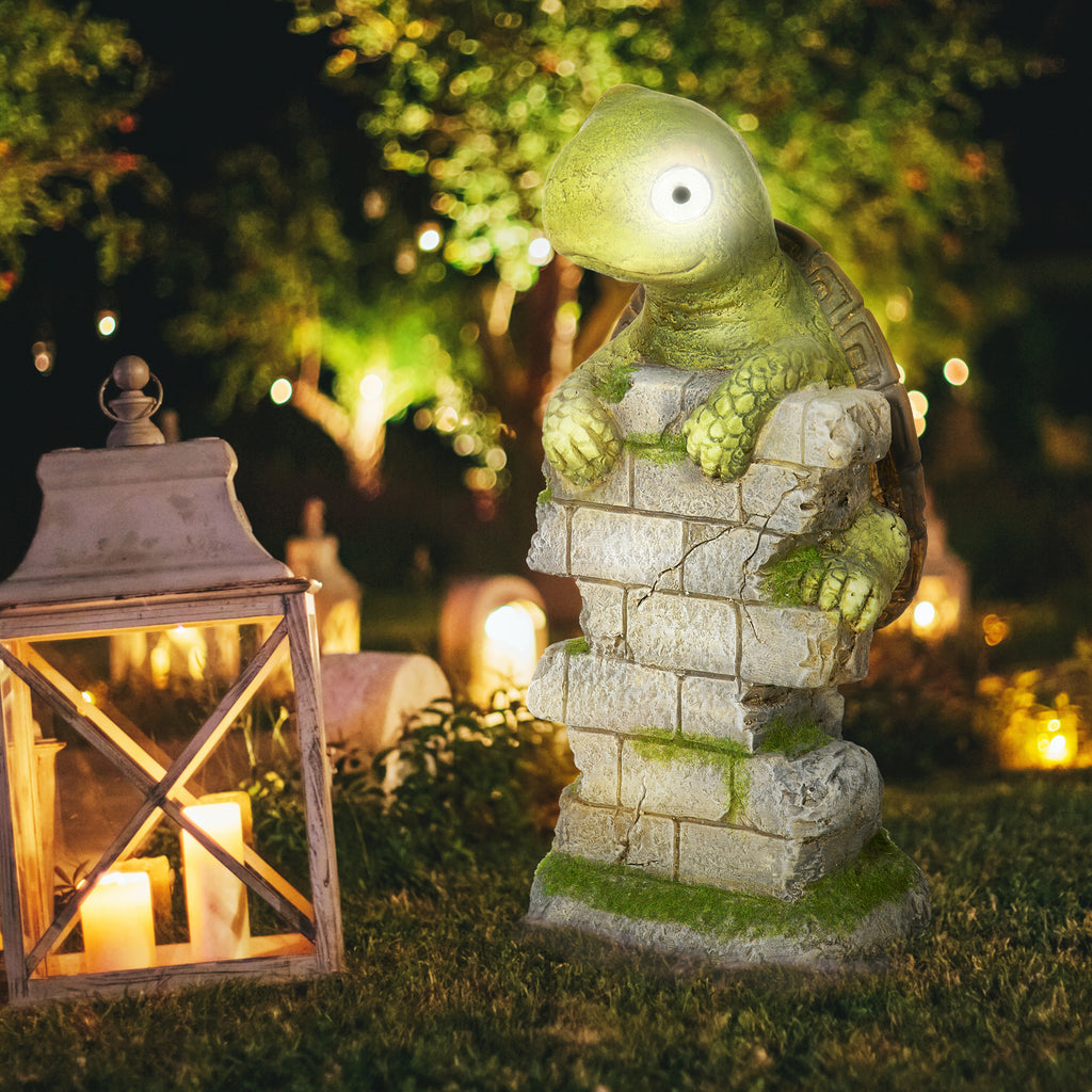 Outsunny Vivid Tortoise Art Sculpture with Solar LED Light, Colourful GardenÂ Statue, Outdoor Ornament Home Decoration for Porch, Deck, Grass