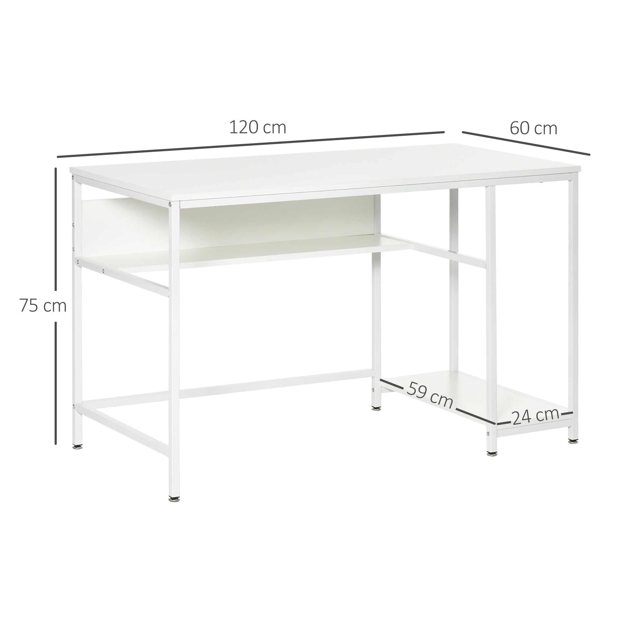 HOMCOM Home Compact Small Computer Desk Writing Study Table Office PC Workstation Gaming Studying with Storage Shelf, White - Inspirely