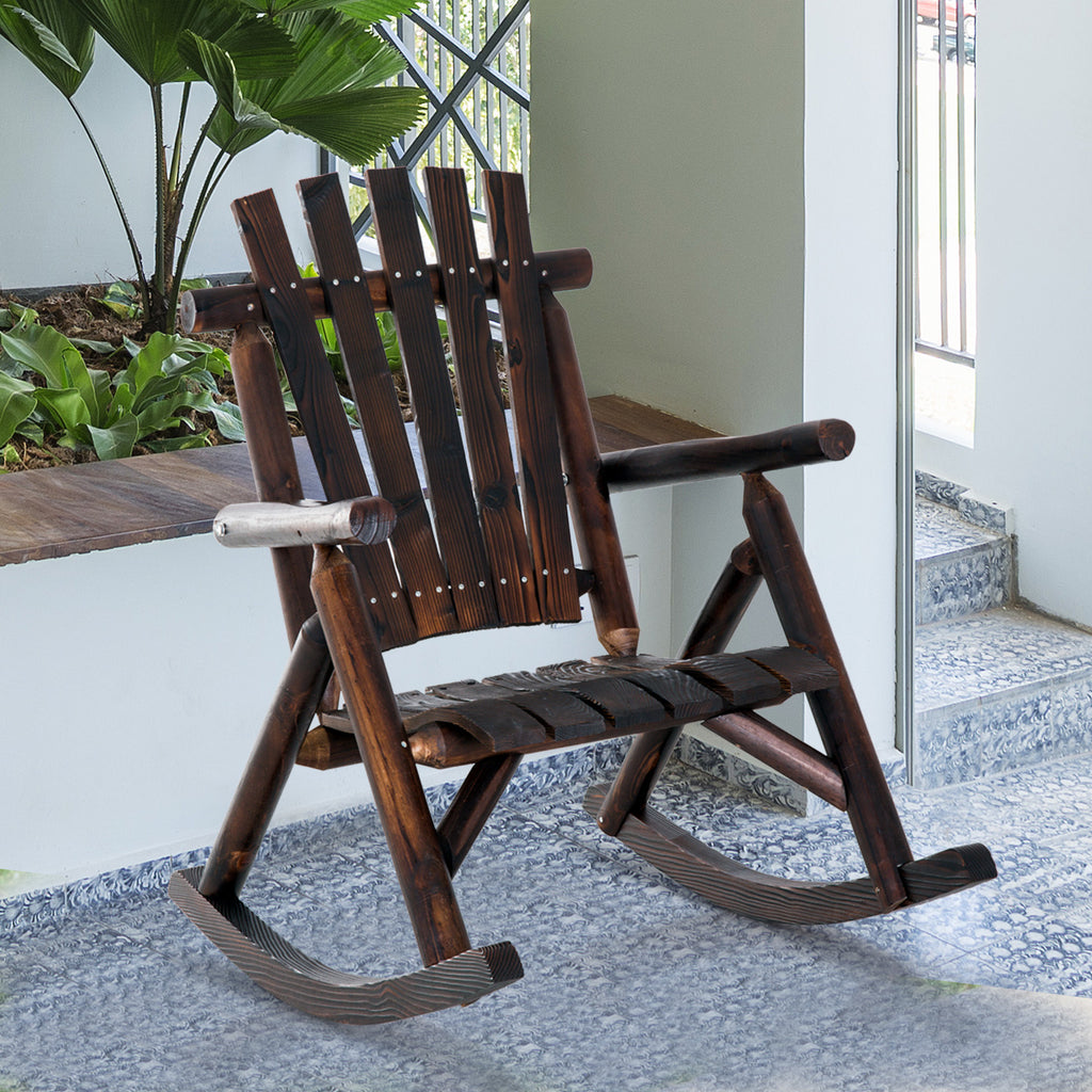 Outsunny Outdoor Fir Wood Rustic Patio Adirondack Rocking Chair Traditional Rustic Style & Pure Comfort - Inspirely