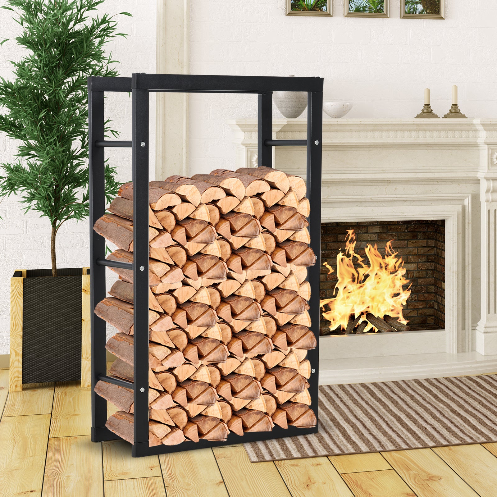 Metal Rust-Resistant Firewood Log Rack Black - Inspirely