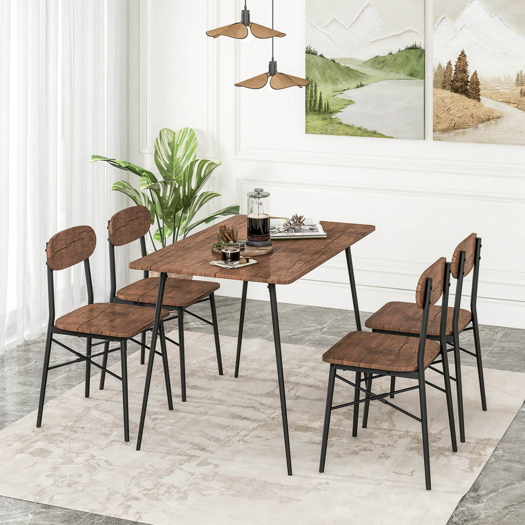 5 Piece Dining Table Set Rectangular with Backrest-Rustic Brown