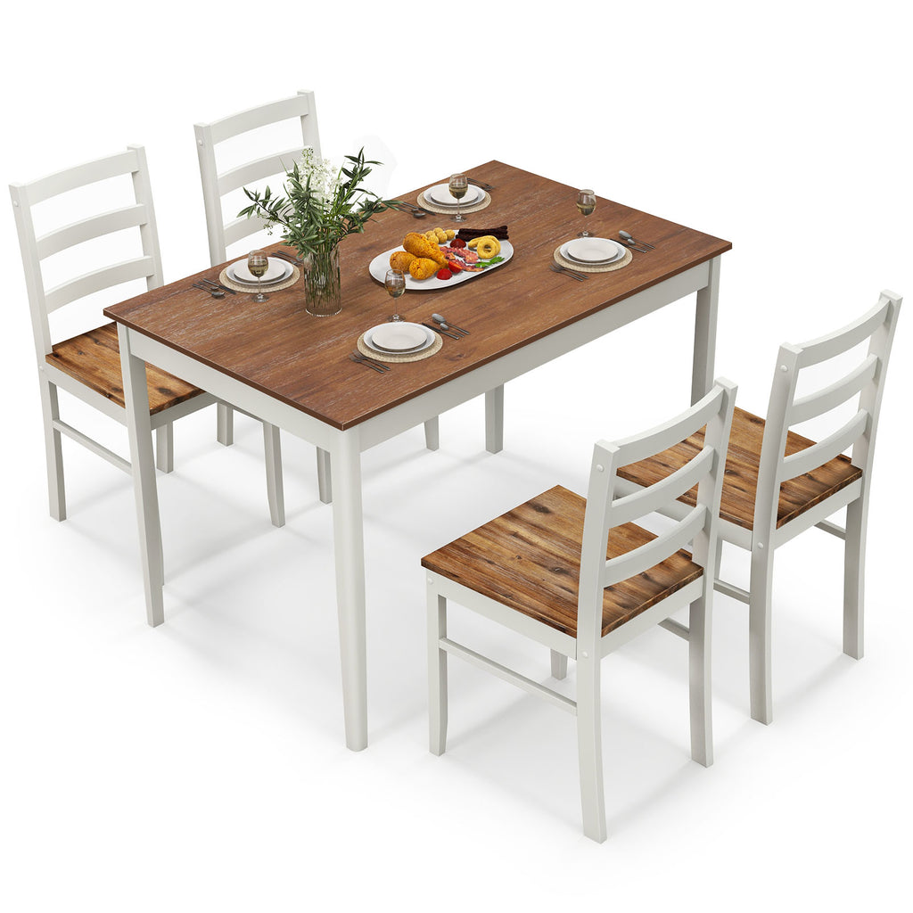 5 Piece Dining Table Set with Wooden Large Tabletop-Coffee
