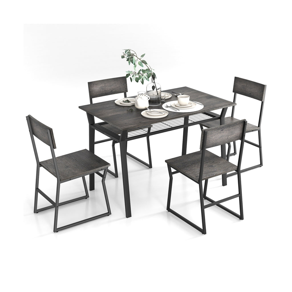 5 Piece Dining Table Set with Storage Rack and Metal Frame-Grey