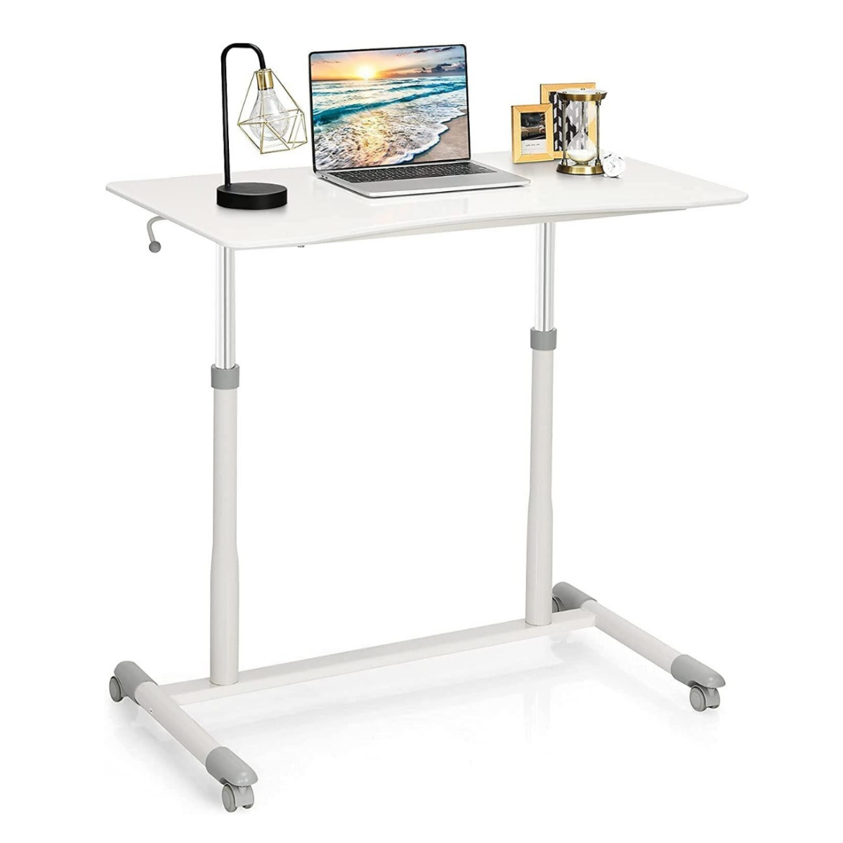 Height Adjustable Laptop Table with Wheels for Home and Office White..