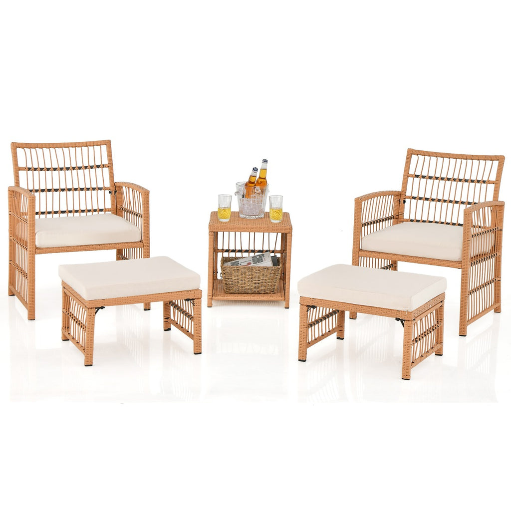 Outdoor Rattan Conversation Set with Seat and Back Cushions for Backyard Poolsida-Natural