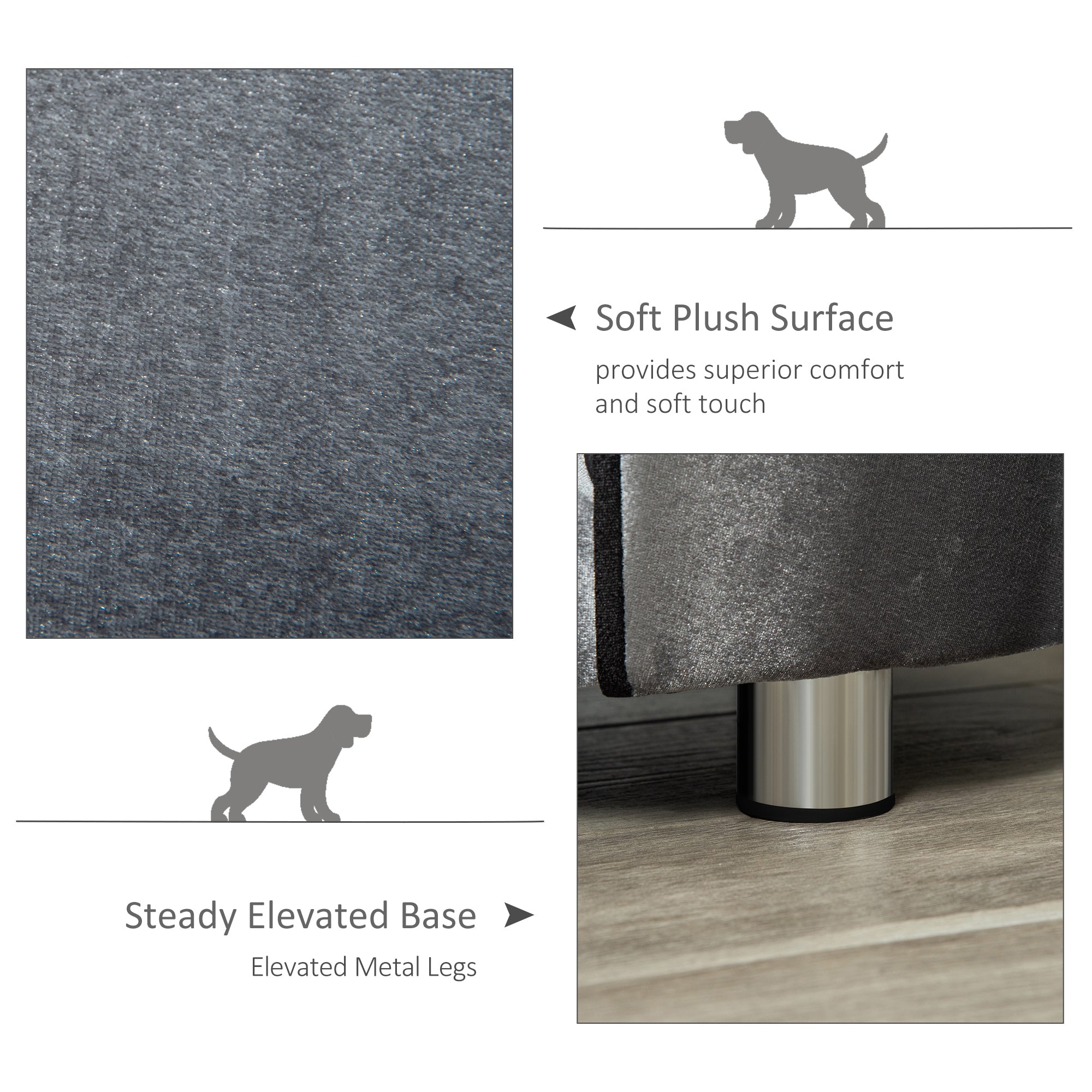 PawHut Pet Sofa Couch, Dog Bed, Cat Lounger, with Storage Pocket Removable Cushion Modern Furniture for Small Dogs, 69 x 49 x 38cm, Silver Grey - Inspirely