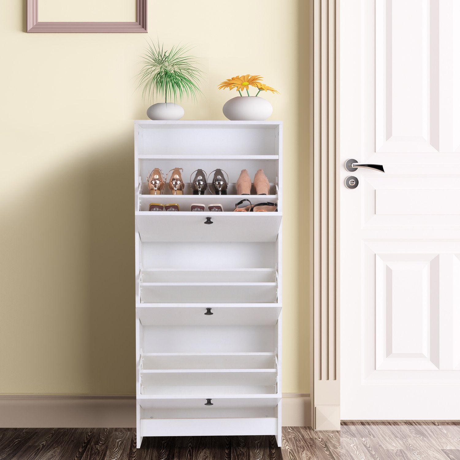 Shoe Storage Cabinet with3 Drawers, Chipboard-White - Inspirely
