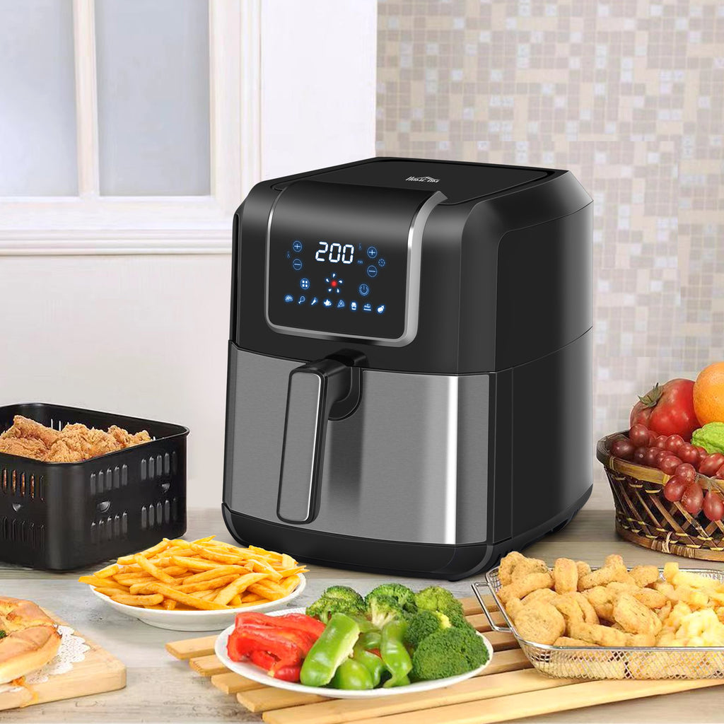 6.5L Air Fryer, Rapid Air Circulation, Timer & Non-stick Basket, Black - Inspirely