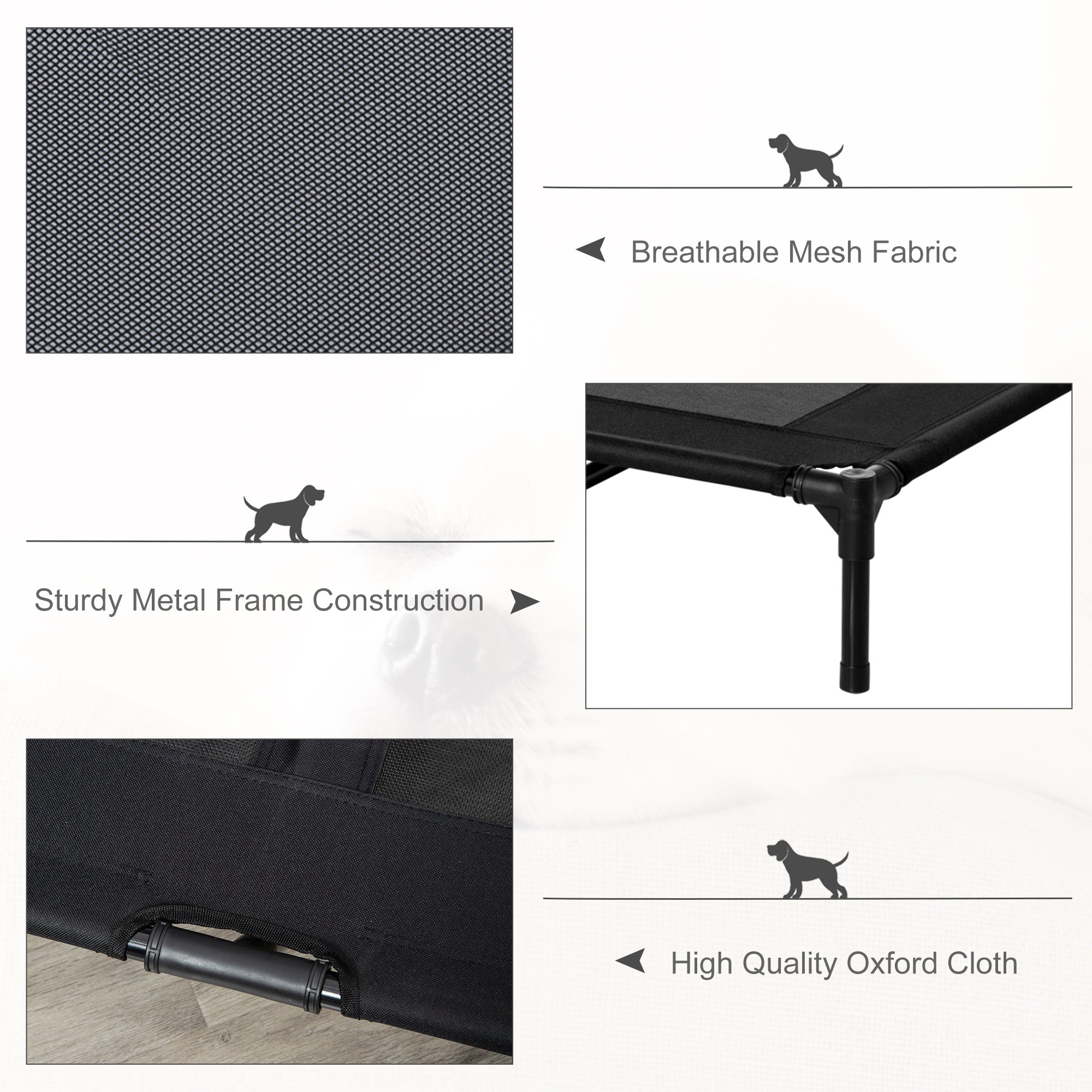PawHut Large Raised Dog Bed Cat Elevated Lifted Cooling Portable Camping Basket Outdoor Indoor Mesh Pet Cot Metal Frame, Black