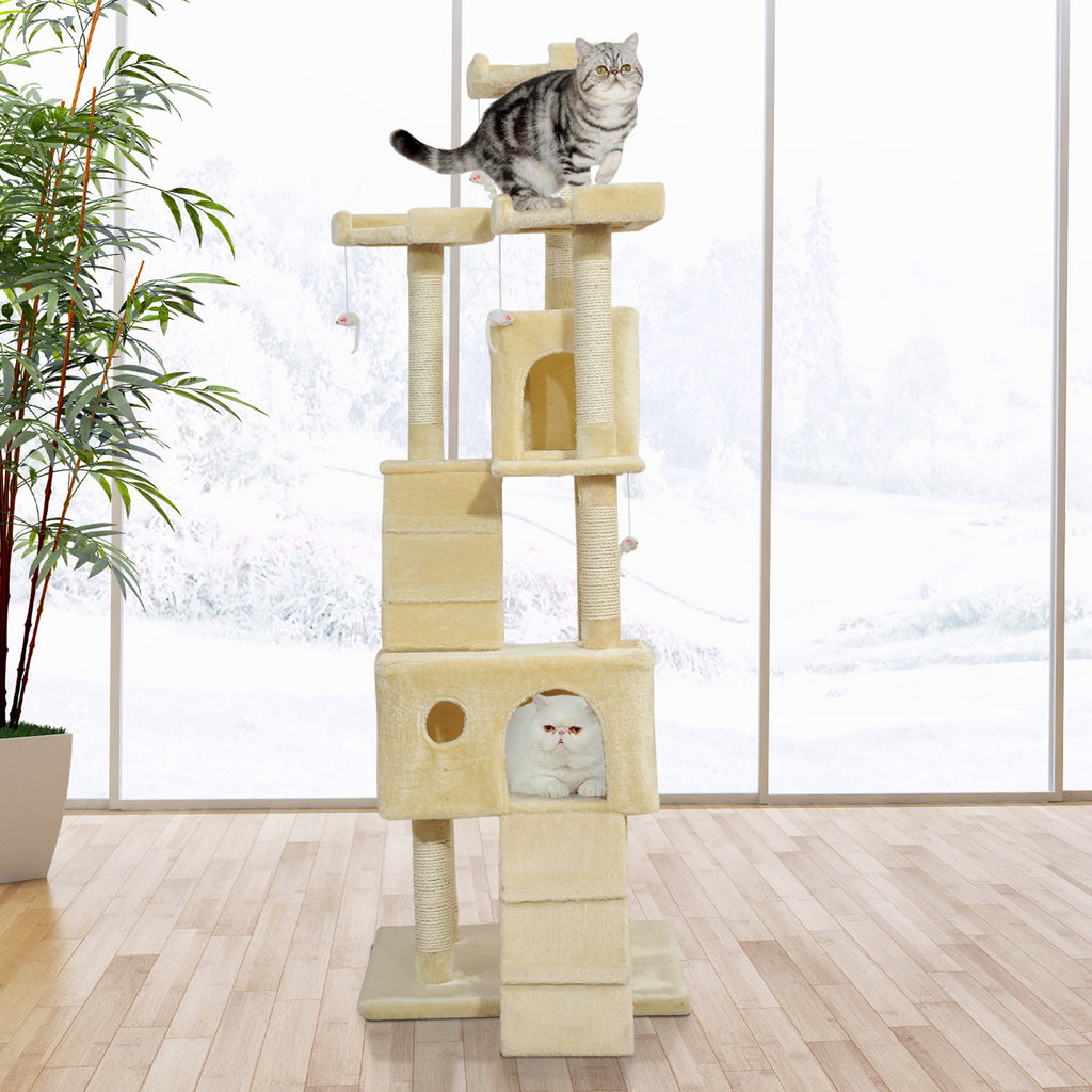 PawHut Cat Activity Centre Sisal Kitten Tree Scratch Scratcher Scratching Post Toy Climbing Tree Bed Multi Level 181cm(H) - Inspirely