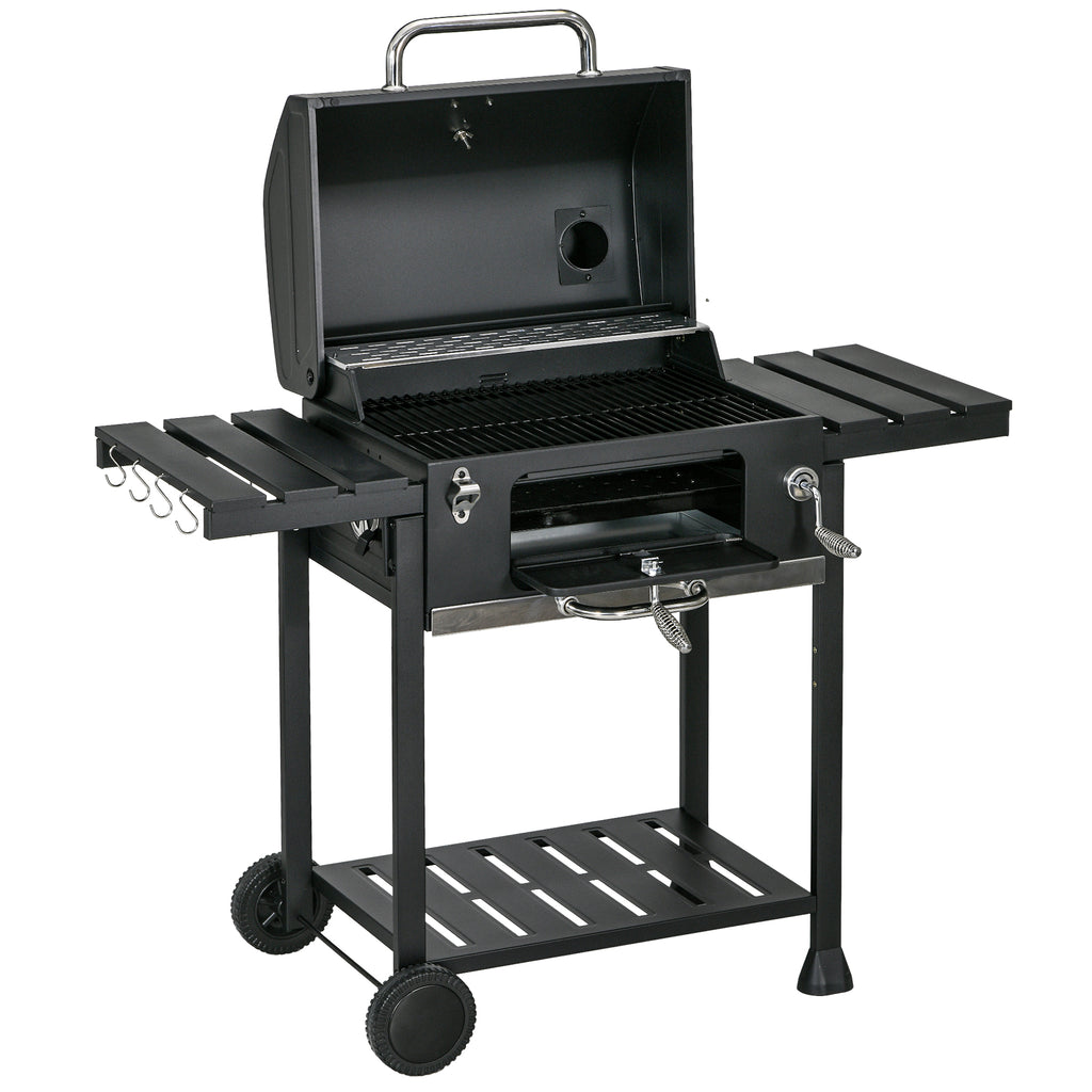 Outsunny Adjustable Charcoal Pan BBQ, with Thermometer and Warming Rack