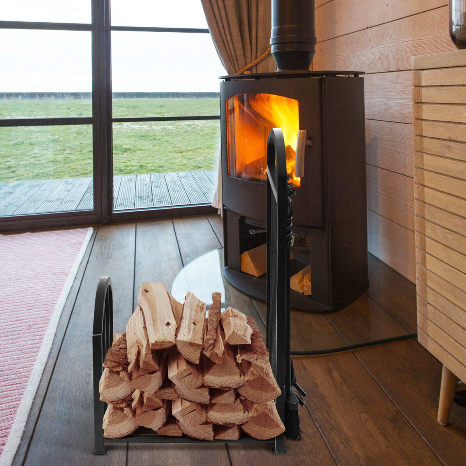 Firewood Rack with 4 Tools Fireplace Log Storage Holder Set