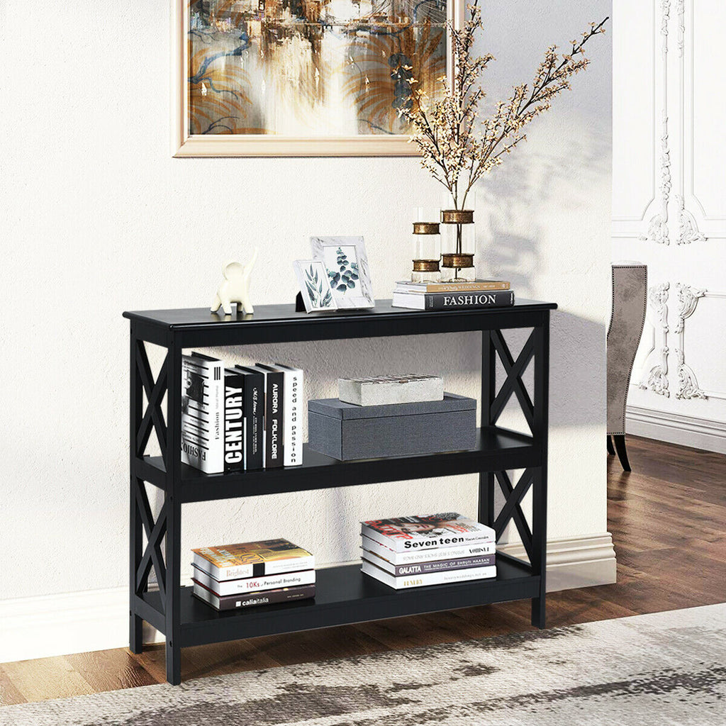 Industrial 3-Tier Console Table with Storage Shelf-Black