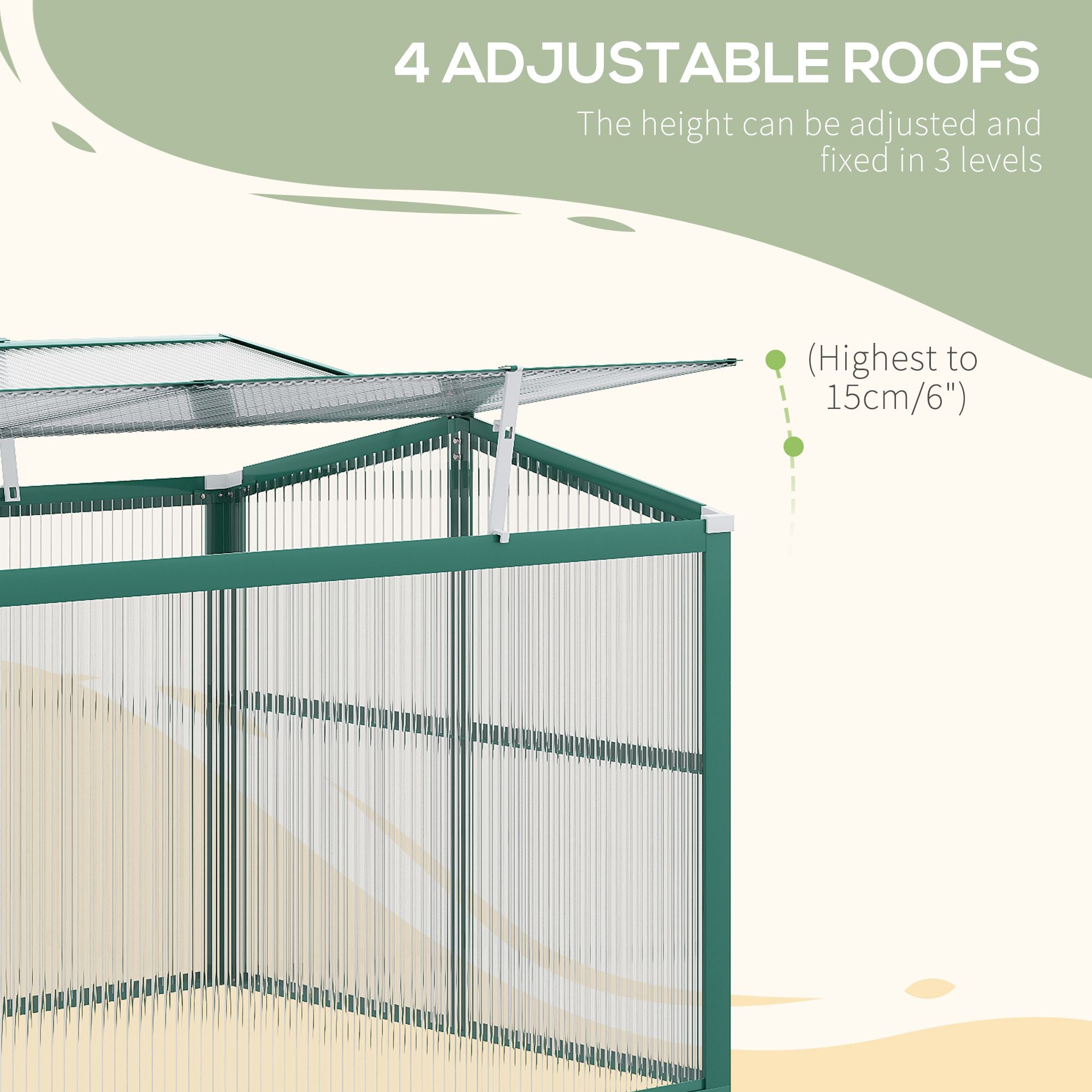 Outsunny Aluminium Polycarbonate Greenhouse Cold Frame Grow House, Openable Top for Flowers and Vegetables, 130x70x61cm