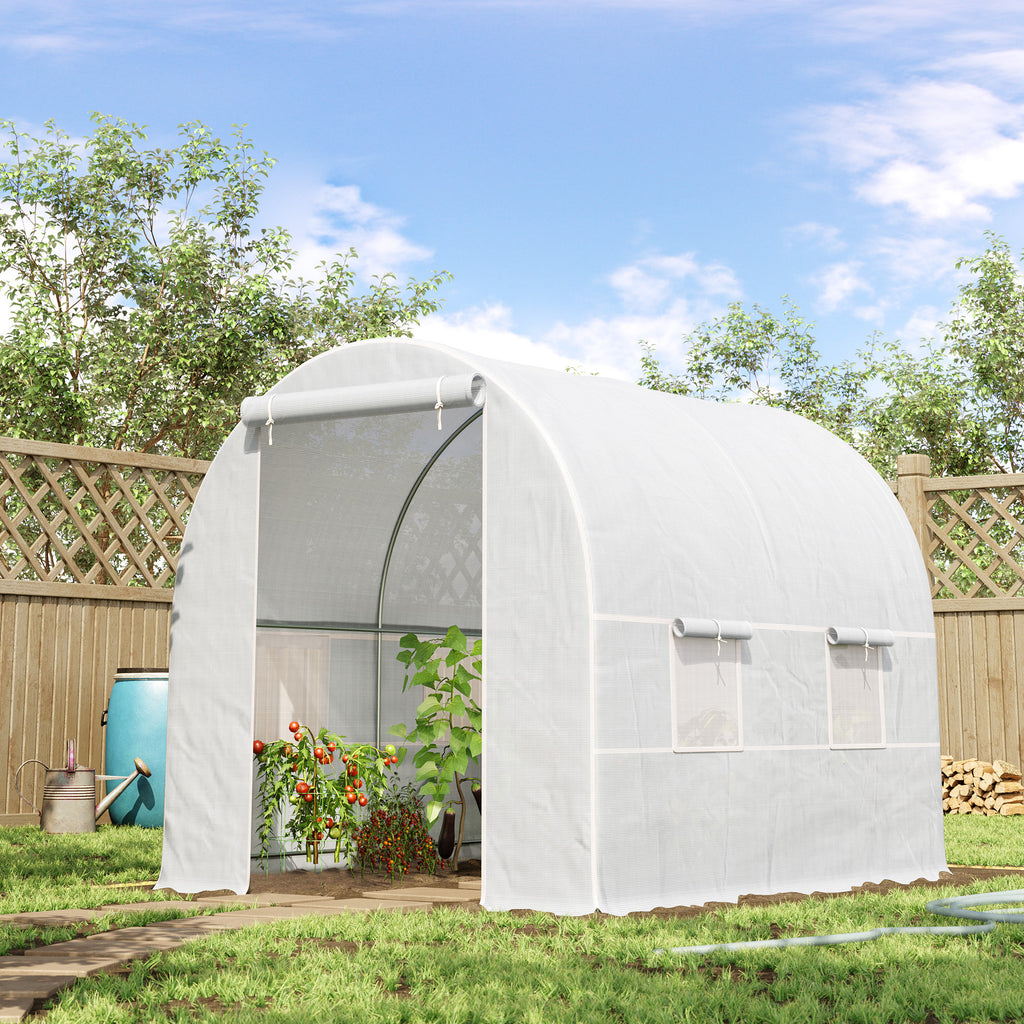 Outsunny 2.5 x 2 x 2 m Large Galvanized Steel Frame Outdoor Poly Tunnel Garden Walk-In Patio Greenhouse - White - Inspirely