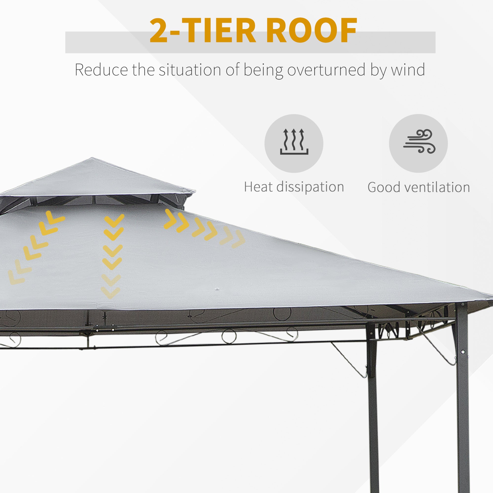 Outsunny 2-Tier Roof Gazebo, 300Lx300Wx264H cm, Steel Frame-Black/Grey