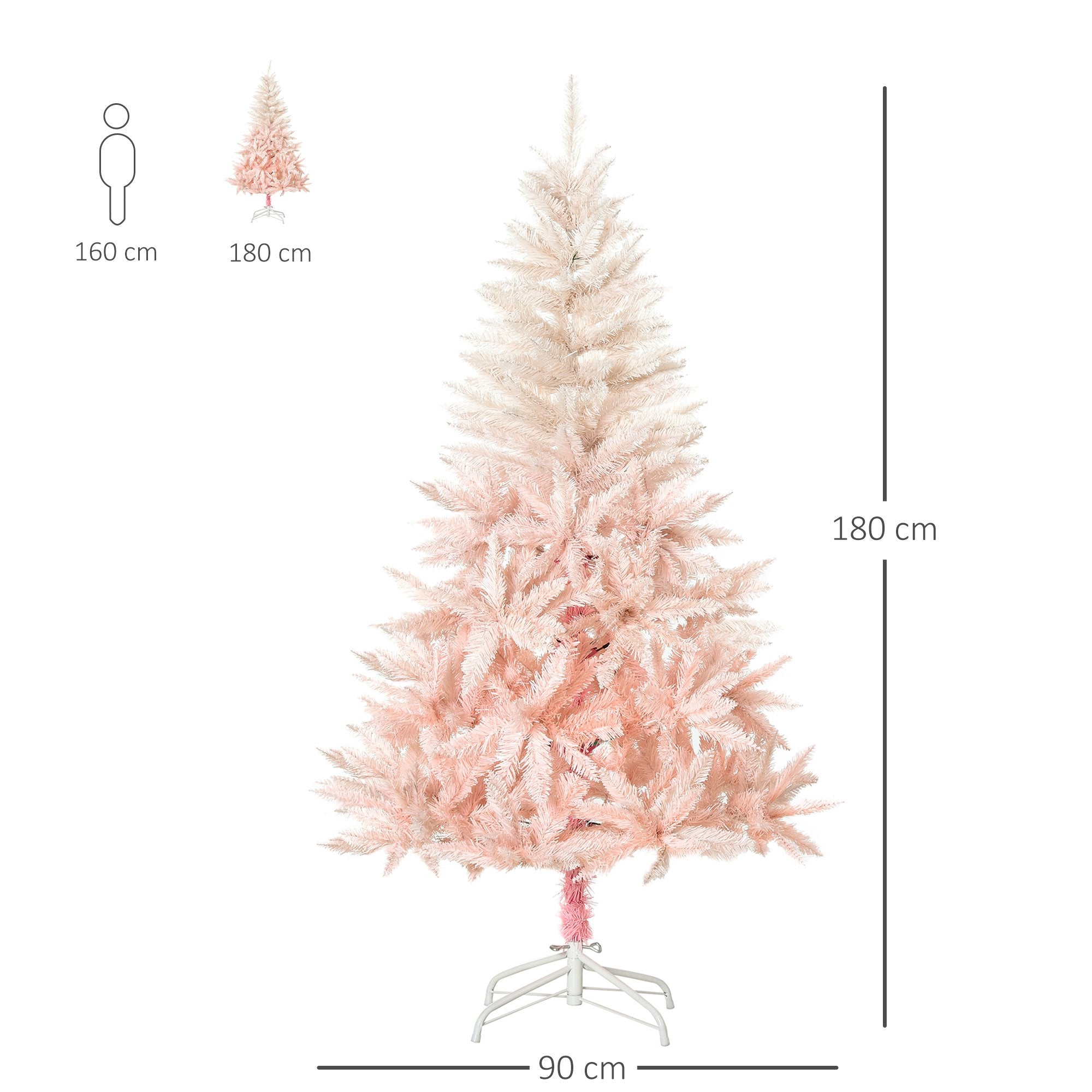 HOMCOM 6ft Christmas Decorations Realistic Design Faux Christmas Tree w/ Metal Stand and Quick Setup - Pink - Inspirely