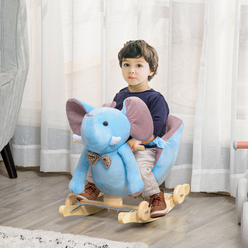Kids 2 in 1 Rocking Elephant, Wheels and Sound-Blue