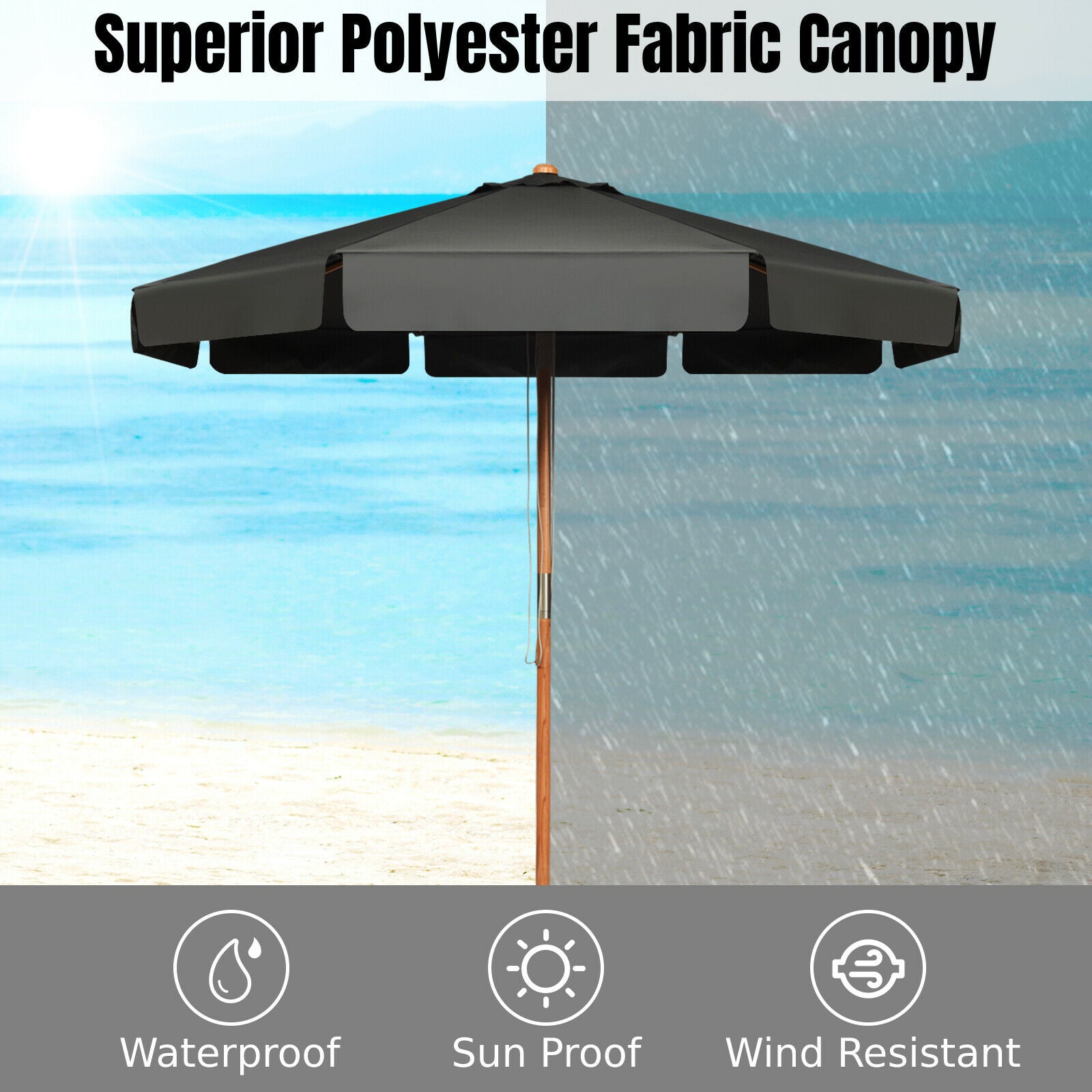 3m Garden Parasol Umbrella Garden Outdoor Sun Shade-Grey