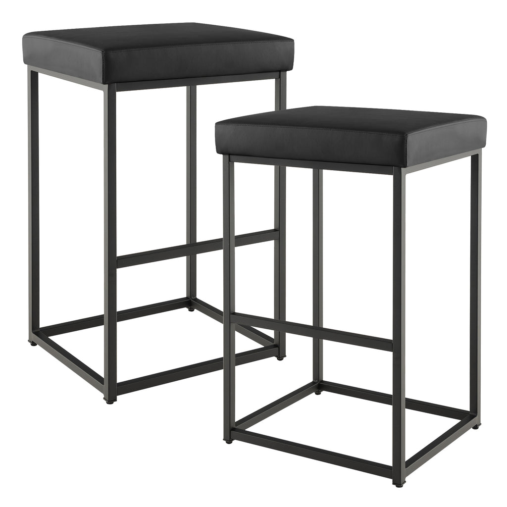 76 cm Barstools Set of 2 with PU Leather Cover and Footrest-Black