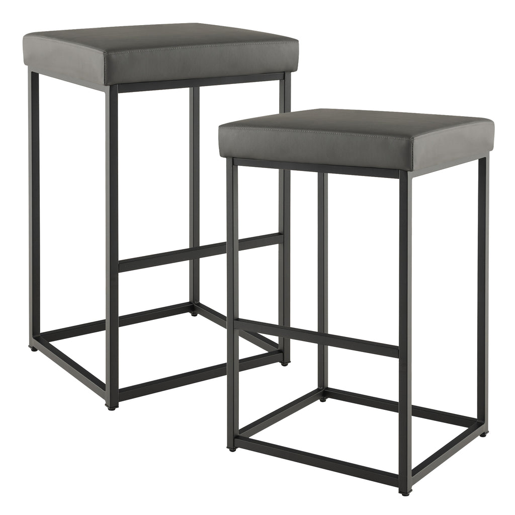 76 cm Barstools Set of 2 with PU Leather Cover and Footrest-Grey