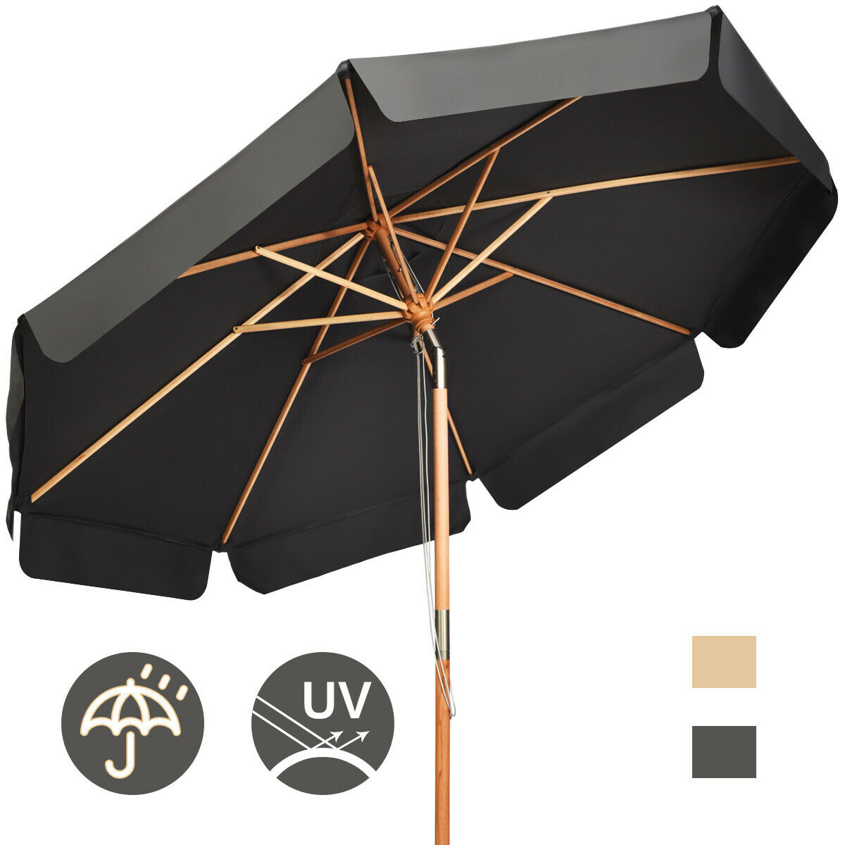 3m Garden Parasol Umbrella Garden Outdoor Sun Shade Grey