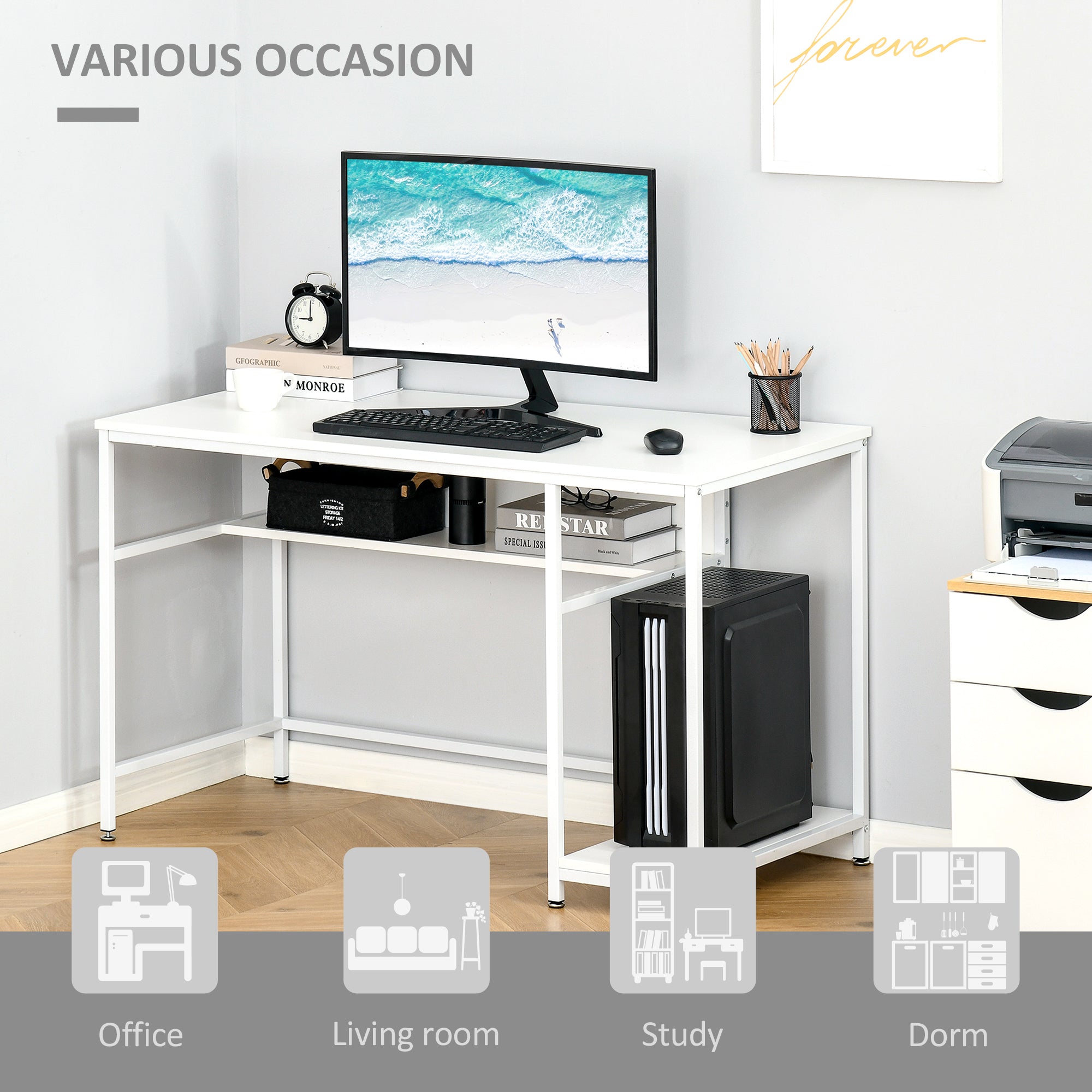 HOMCOM Home Compact Small Computer Desk Writing Study Table Office PC Workstation Gaming Studying with Storage Shelf, White - Inspirely